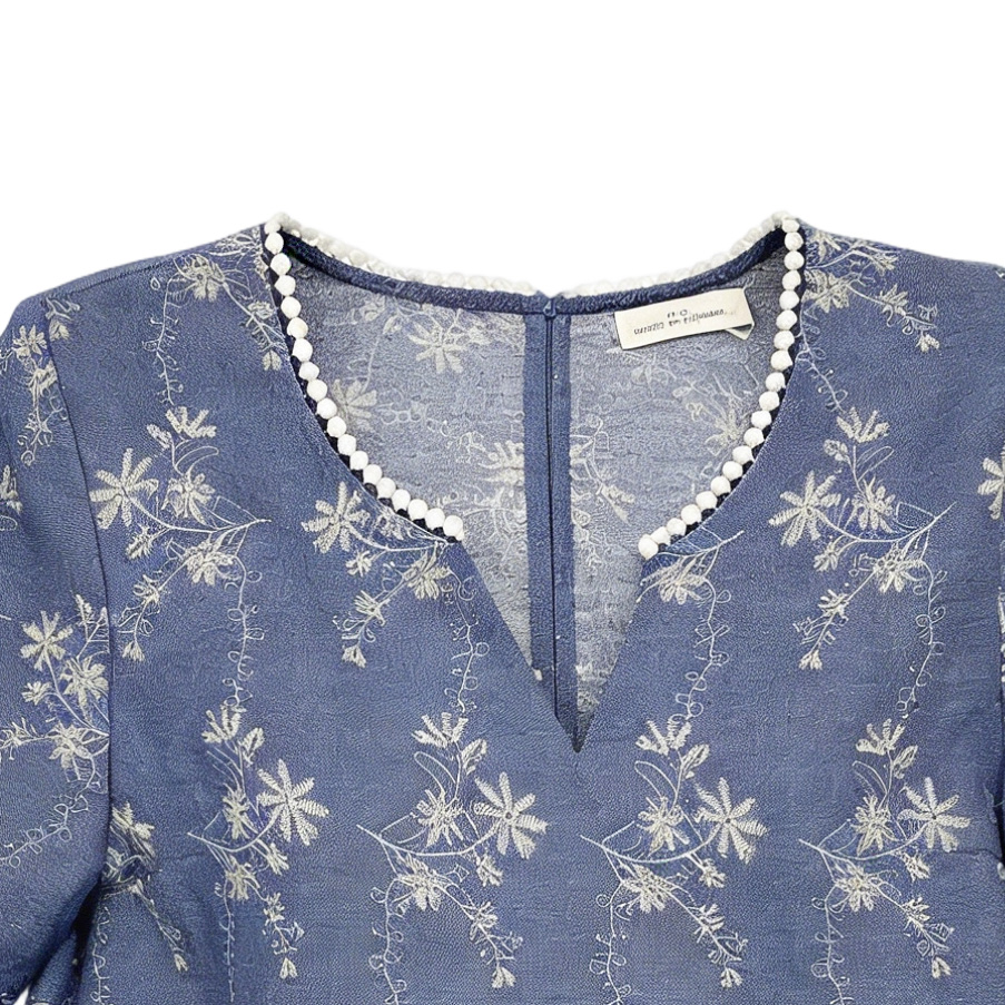 Women Boho Floral Embroidered Short Sleeve Top C-42396