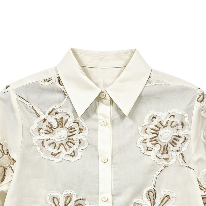 Women’s Sheer Floral Embroidered Button Down Blouse D-41983