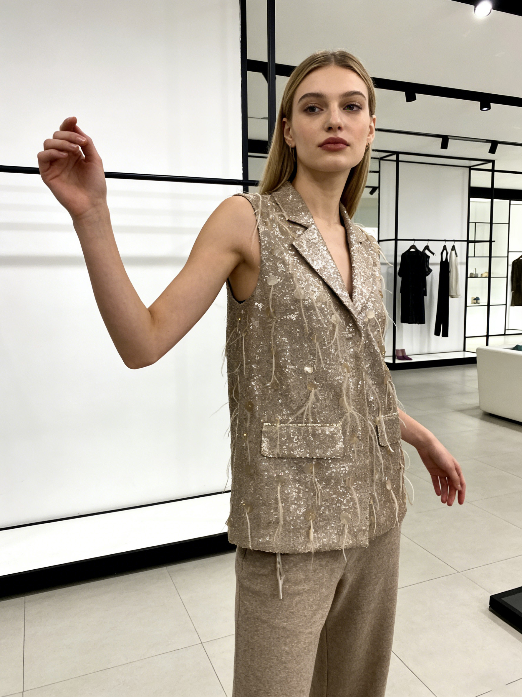 Women’s Sequin Tassel Sleeveless Blazer Vest K-27947
