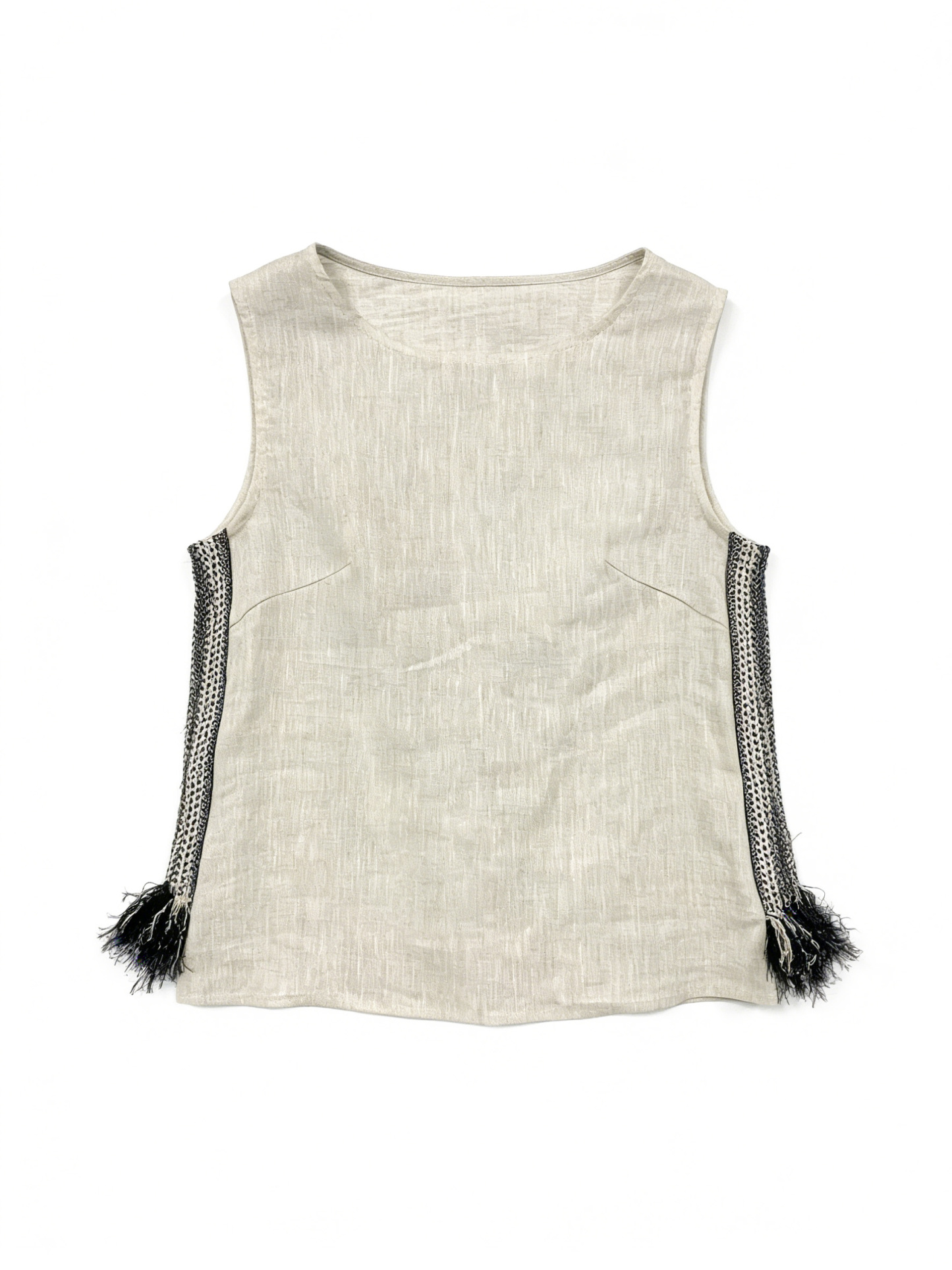 Women’s Boho Linen Blend Tassel Trim Sleeveless Top A-41768