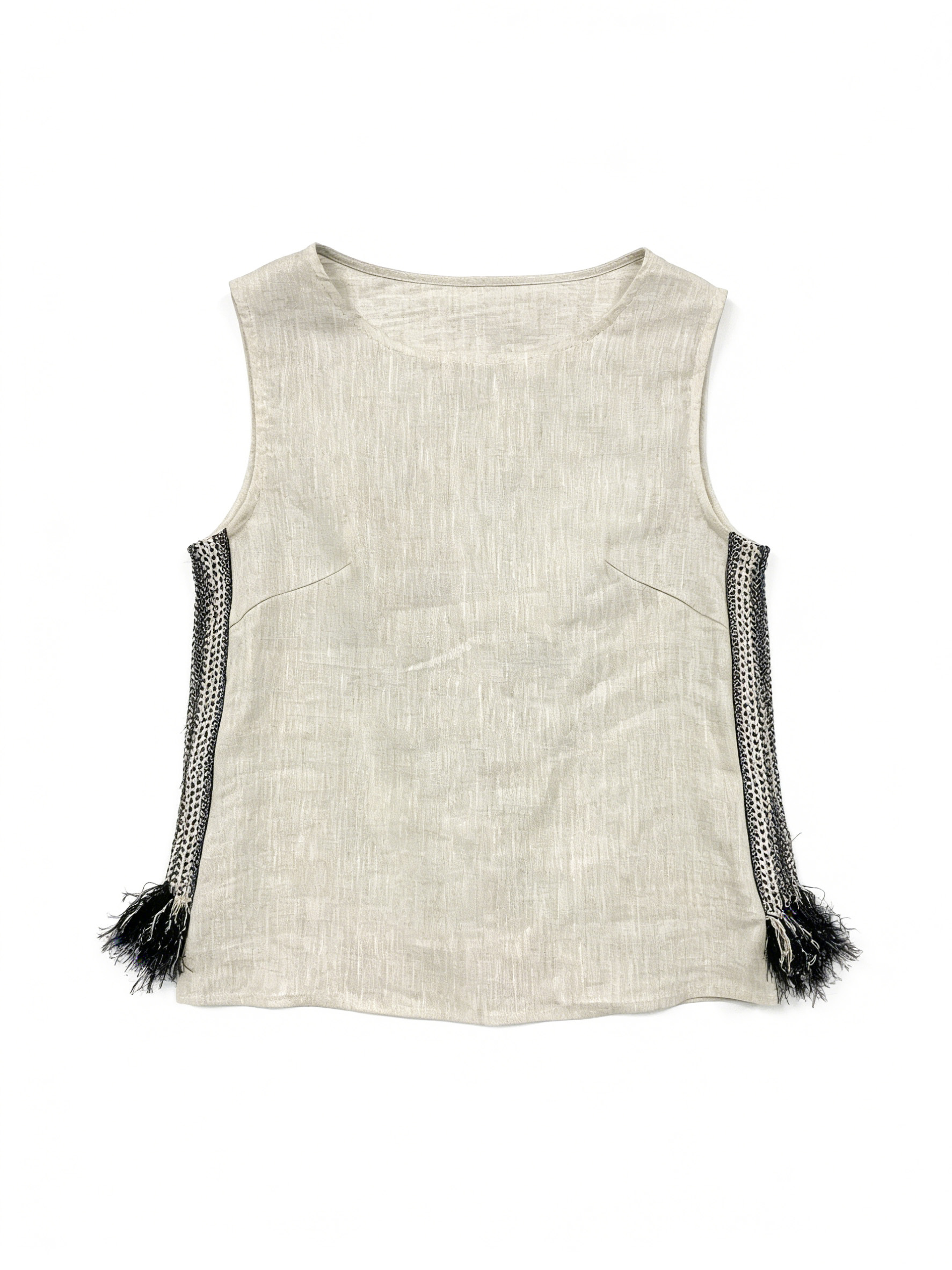 Women’s Boho Linen Blend Tassel Trim Sleeveless Top A-41768