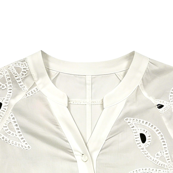 Summer Boho Chic V-Neck Shirt - Long Sleeve Sheer Top with Big Floral Embroidery C-