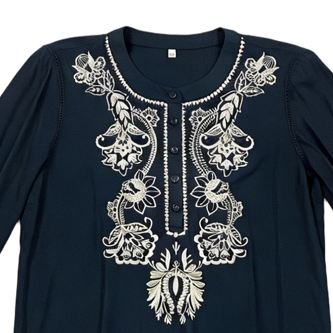 Women’s Boho Embroidered Long Sleeve Tunic Blouse W-18566