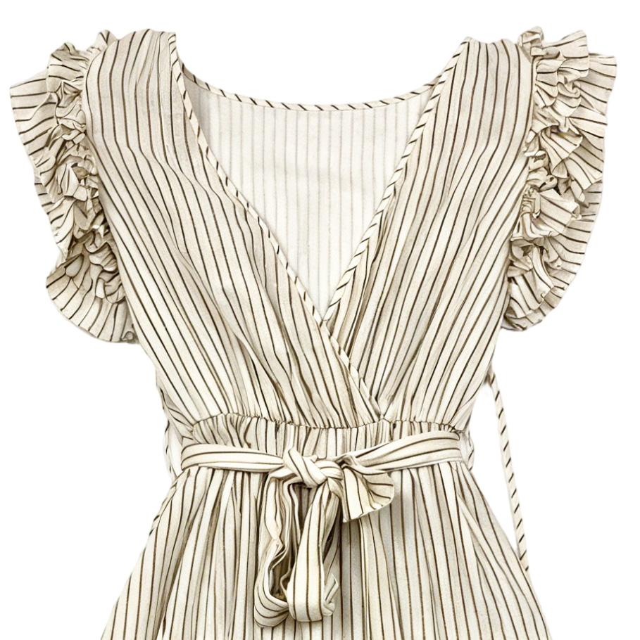 French Riviera Style Striped Ruffle Dress - V  Y-40613