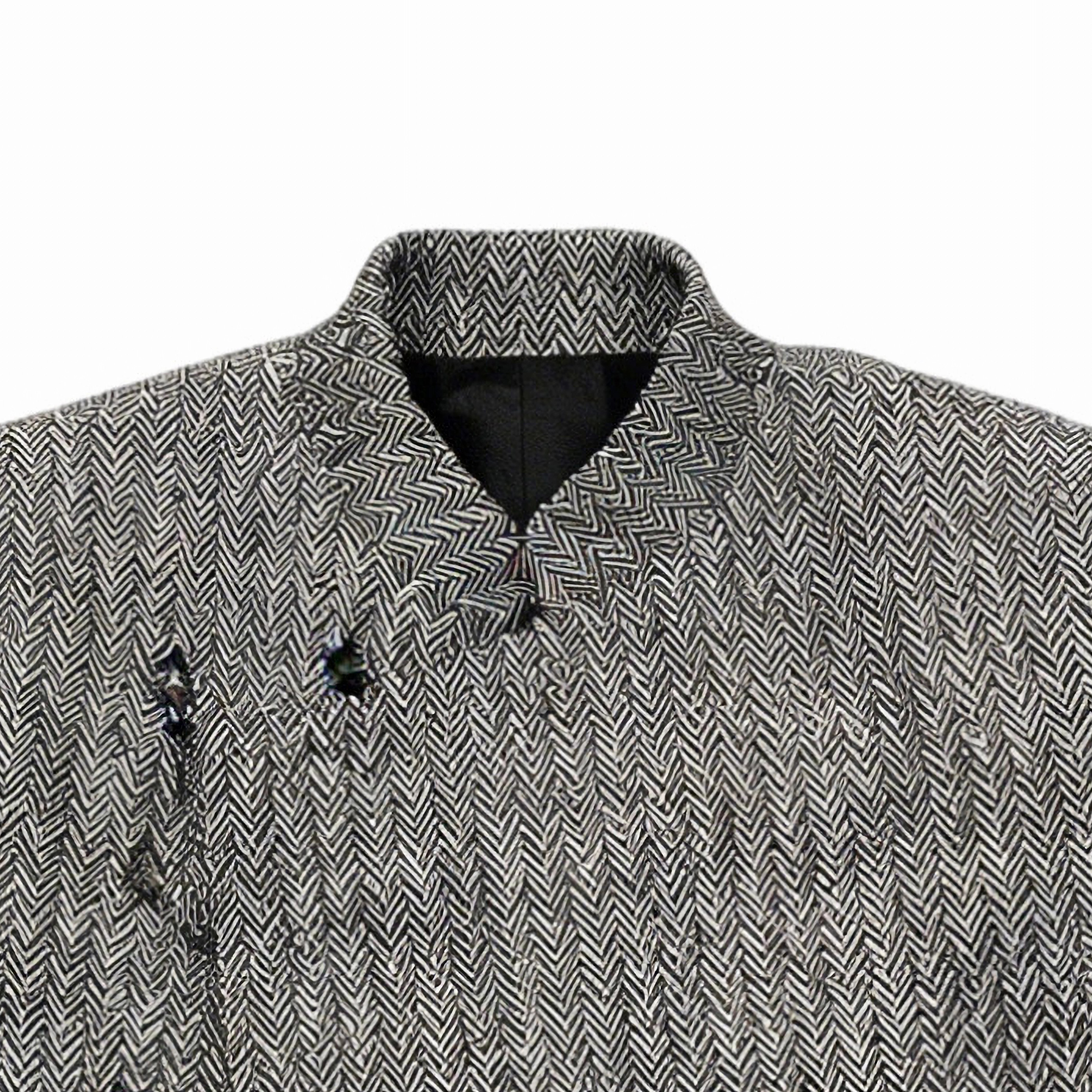 Classic Grey Herringbone Jacket - Chinese Style Stand Collar Diagonal Button Casual Coat 87981