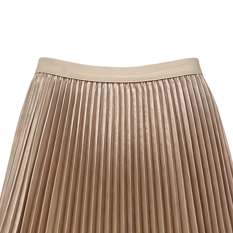 Elegant Champagne Metallic Pleated Skirt - High Waist A-Line Casual Skirt   XW-21267