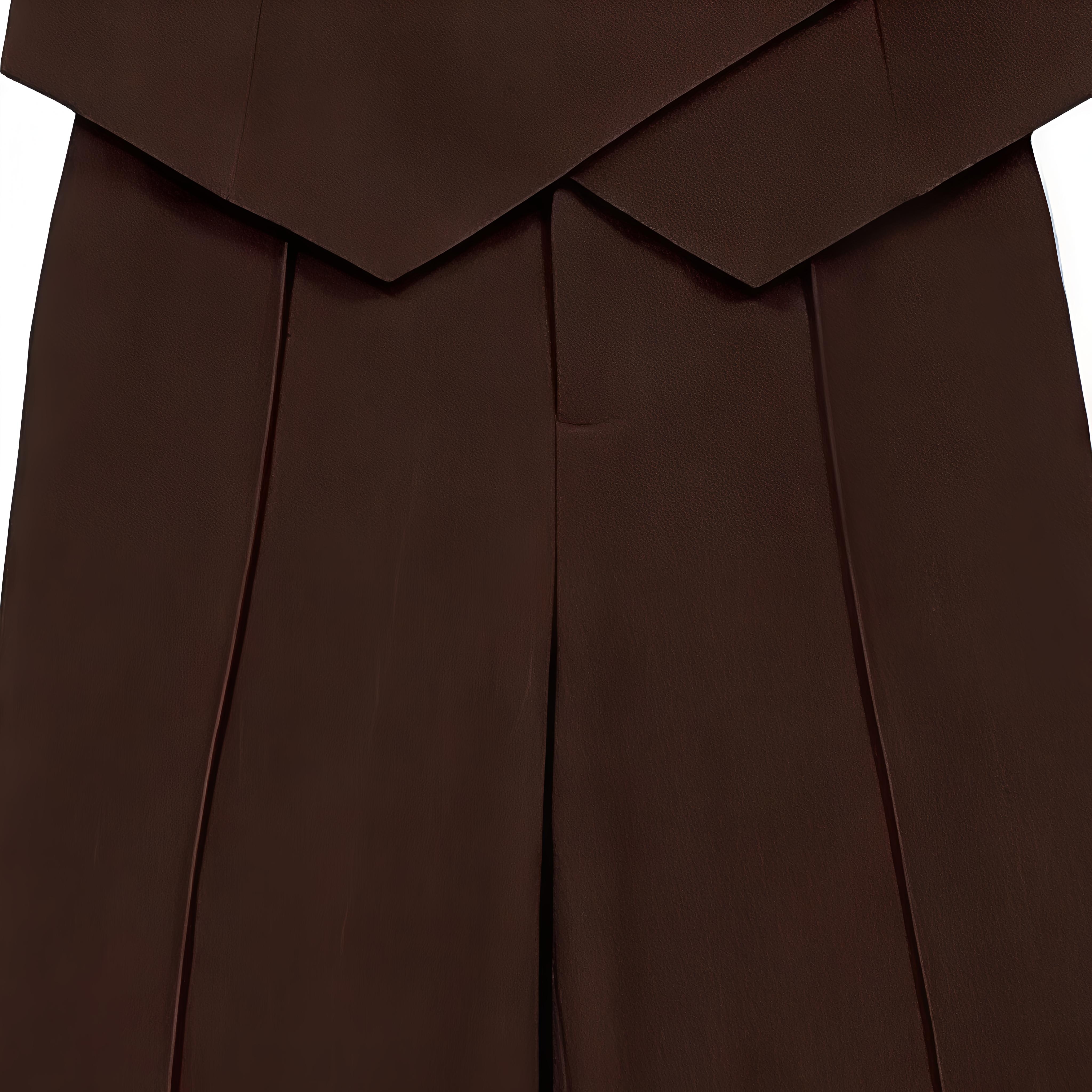 Elegant Brown Two Piece Set - Asymmetric Waistcoat & High Waist Flare Trousers  C-41704，C-41703