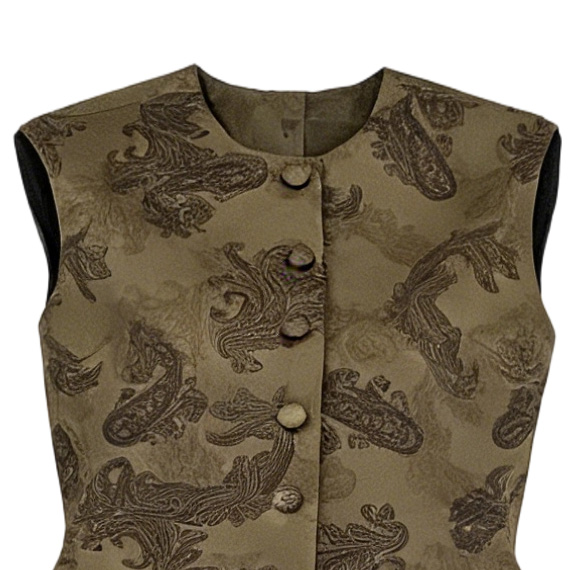 Women's Olive Green Paisley Jacquard Vest & Wide Leg Pants Set  W-41506，W-41507