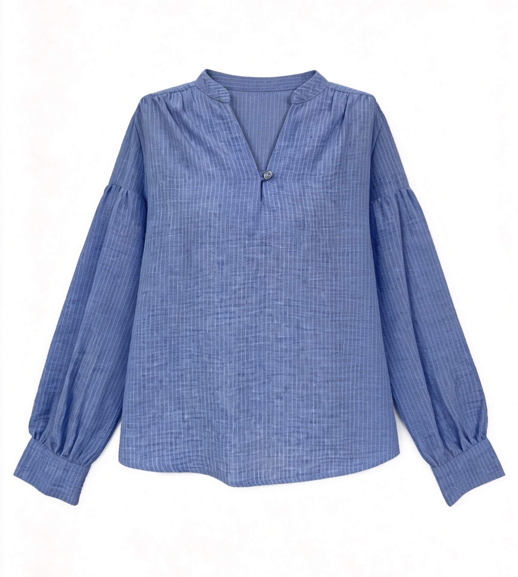 Textured Cotton Blouse – Casual V-Neck Balloon Sleeve Loose Fit Summer Top AN-121002
