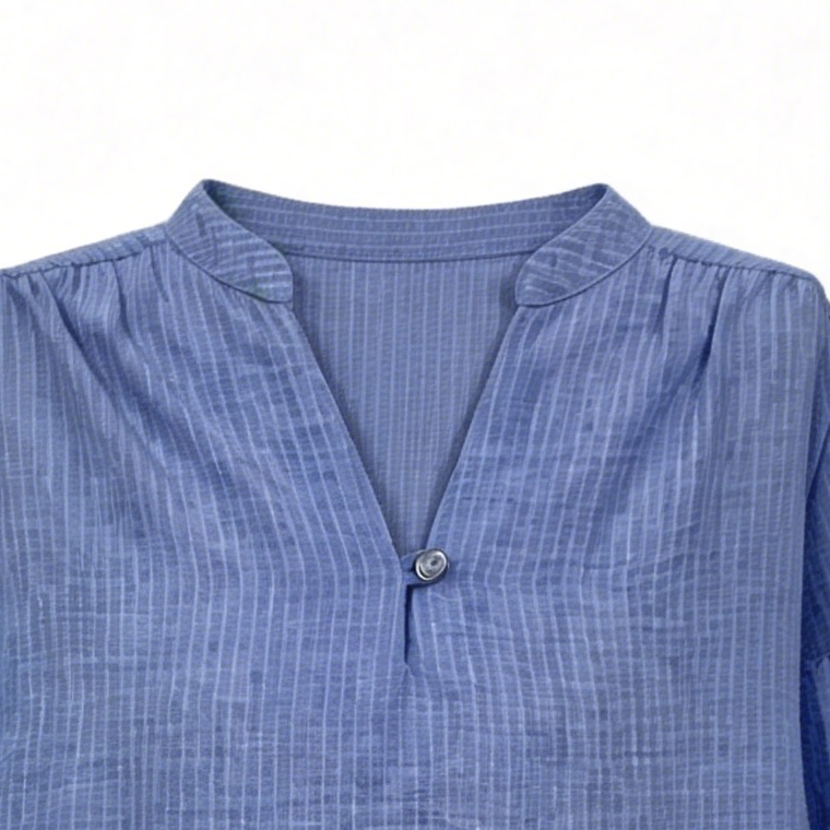 Textured Cotton Blouse – Casual V-Neck Balloon Sleeve Loose Fit Summer Top AN-121002