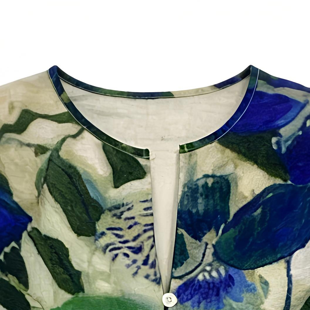 Floral Print Linen Blend Shirt – Casual V-Neck Button Down Loose Fit Resort Blouse AN-121007
