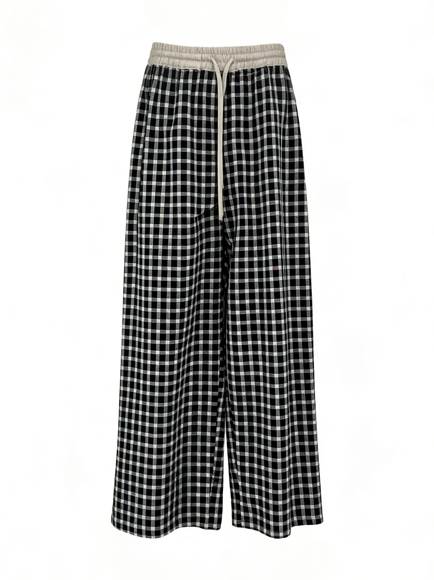 Women's Gingham Wide-Leg Pants with Drawstring Waist AN-620061