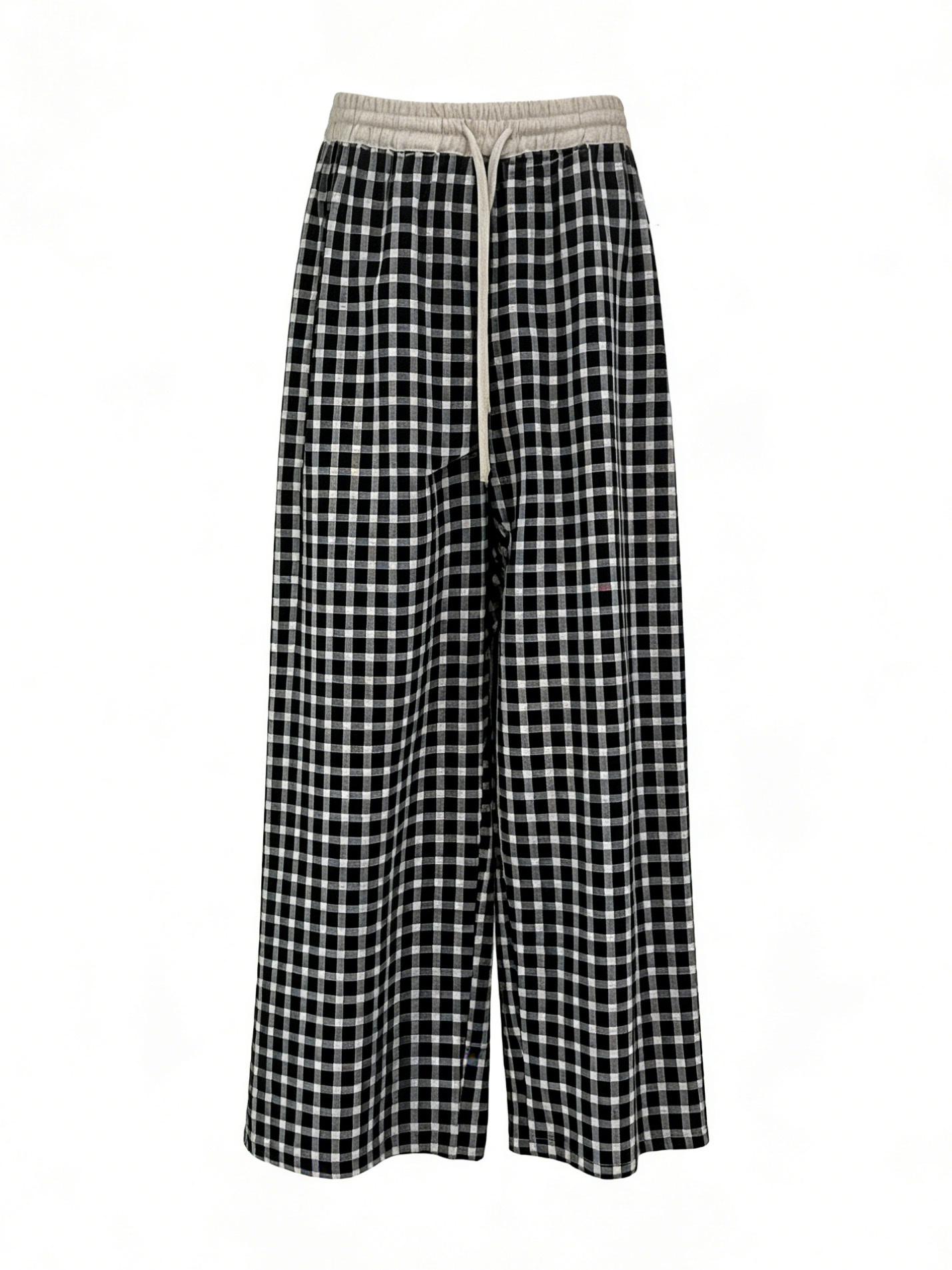 Women's Gingham Wide-Leg Pants with Drawstring Waist AN-620061
