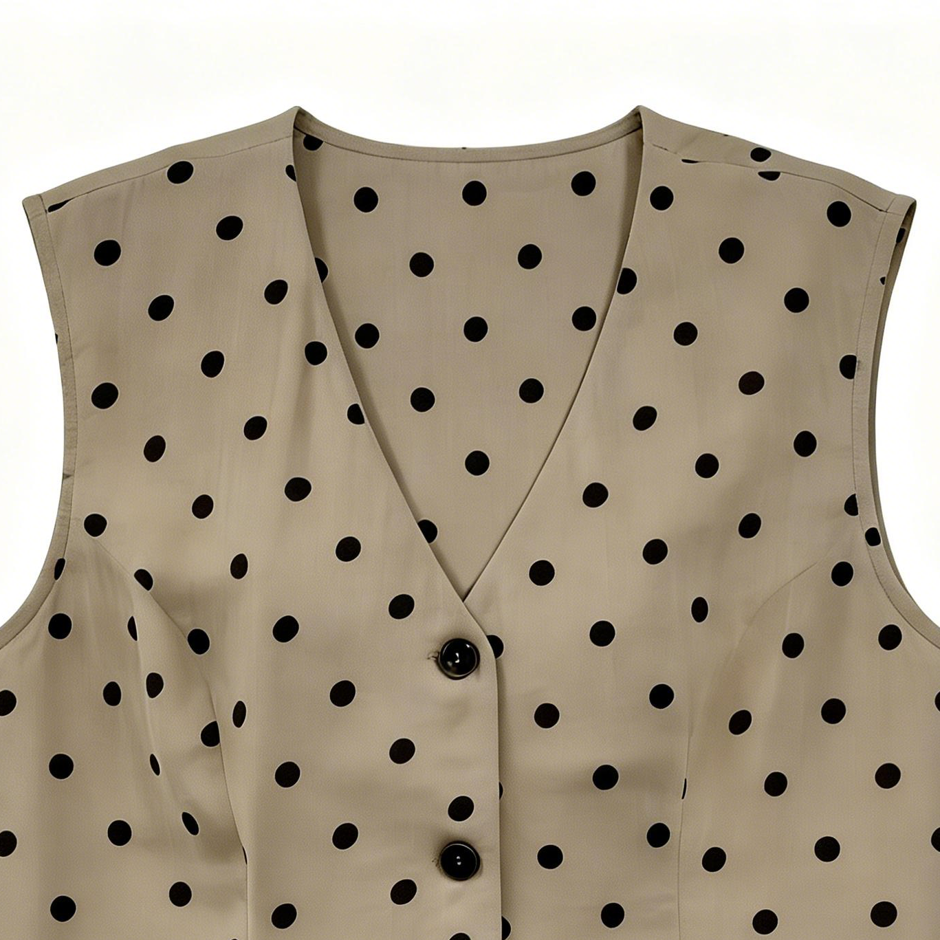 Chic Beige Polka Dot Vest - Fitted V-Neck Sleeveless Layering Top  A-42074