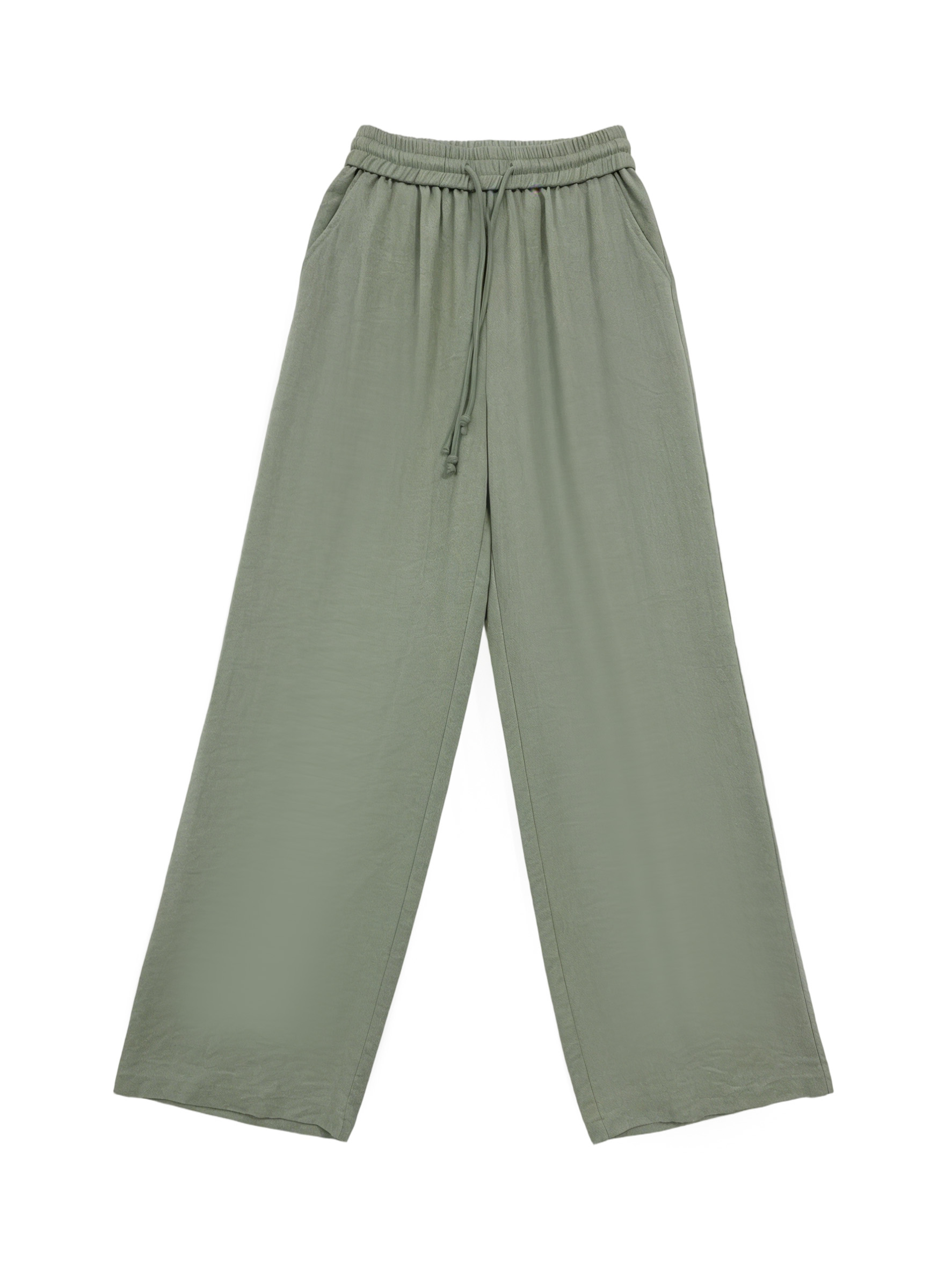 Elegant Sage Green Office Pants - Linen Blend Drawstring Waist Wide Leg Trousers  A-42588