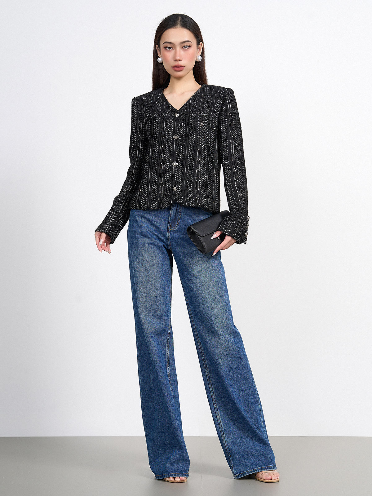 Sequin-Embellished Tweed Jacket