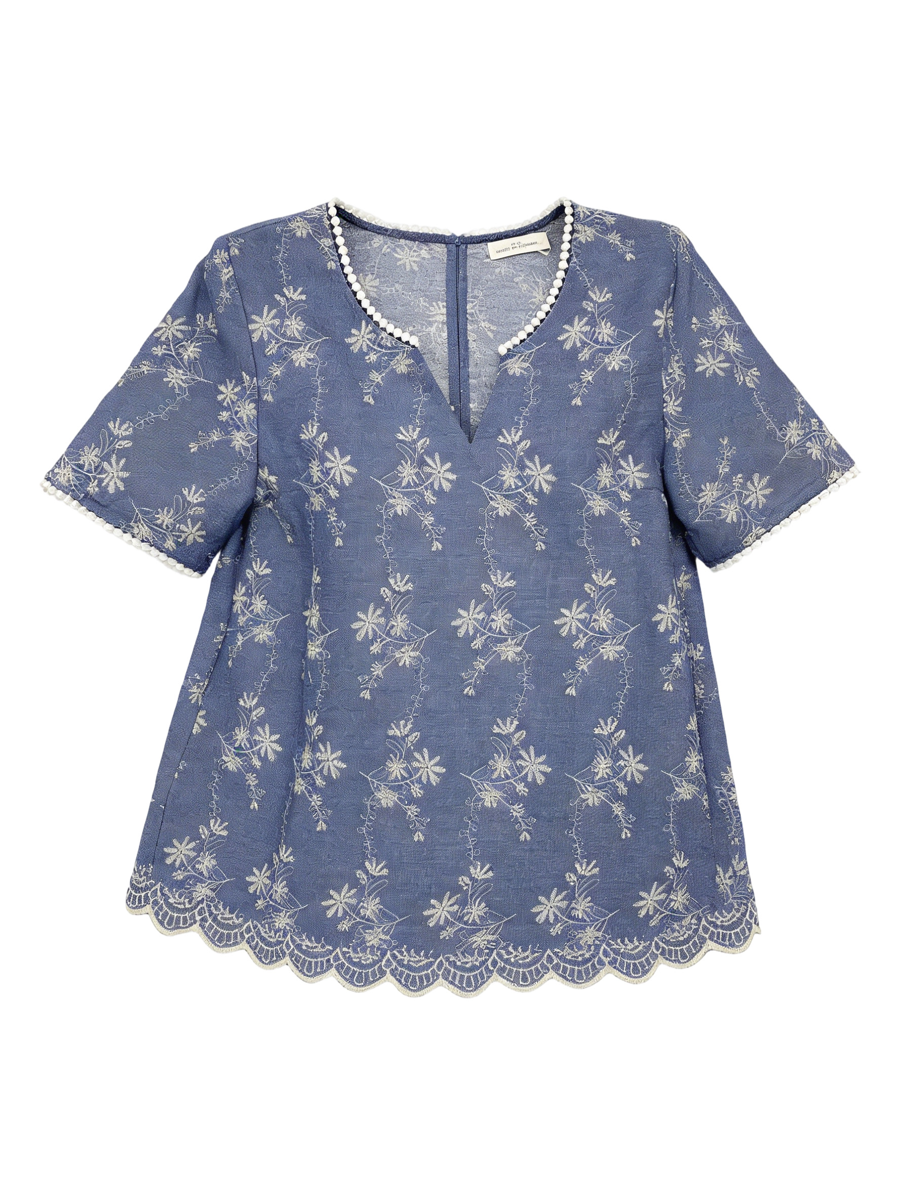 Women Boho Floral Embroidered Short Sleeve Top C-42396