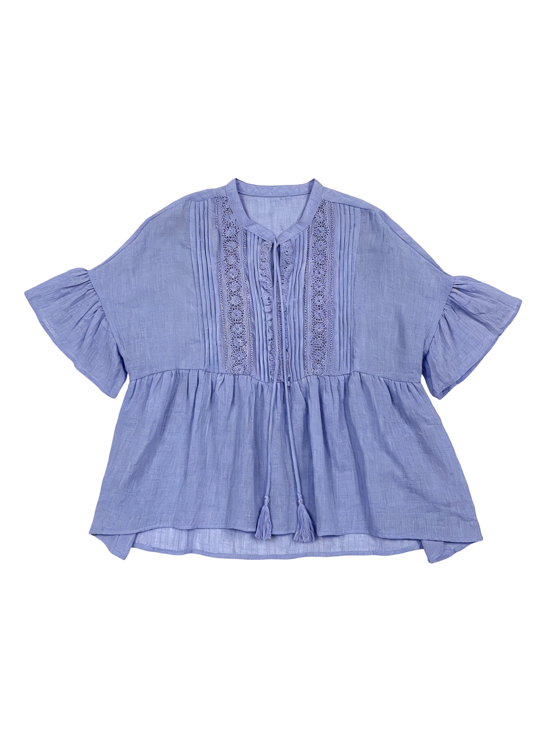Women’s Boho Lace Trim Tassel Peasant Tunic Top ML3277