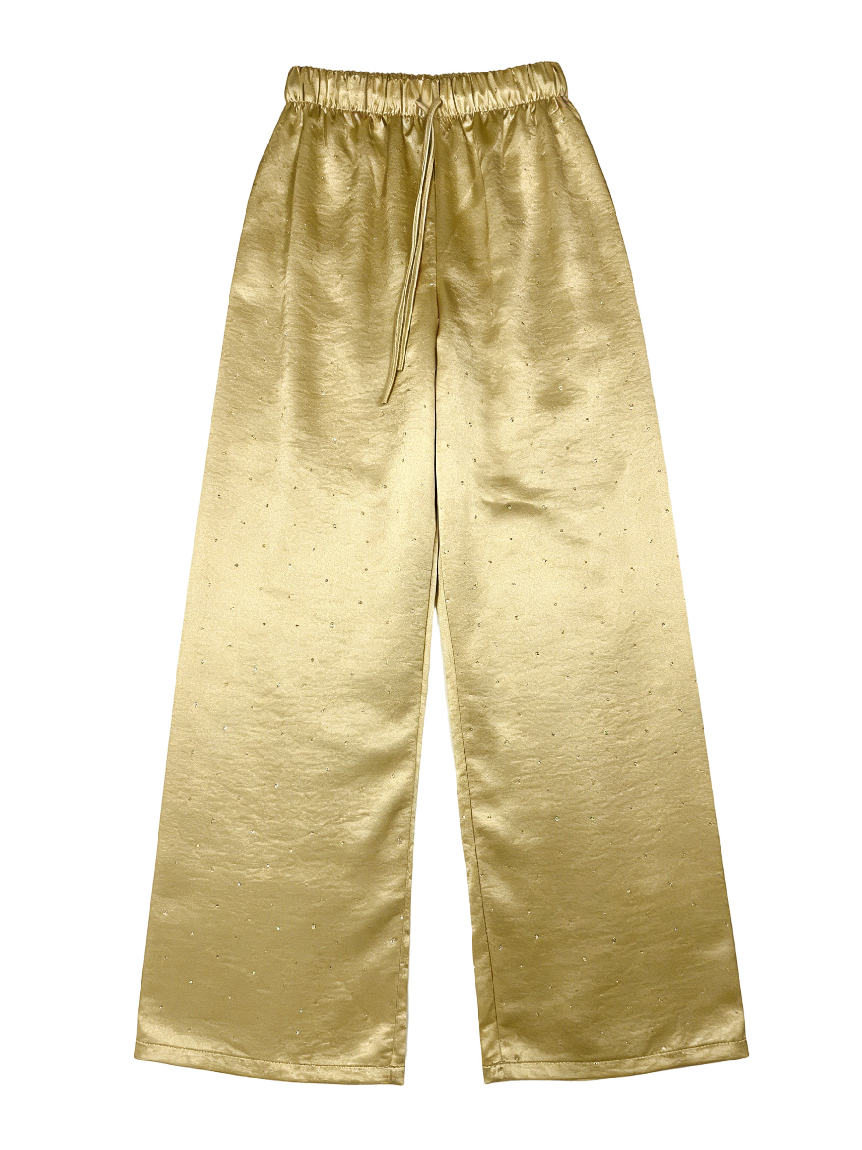 Glamorous Gold Glitter Satin Trousers - High Waist Drawstring Wide Leg Party Pants 21792