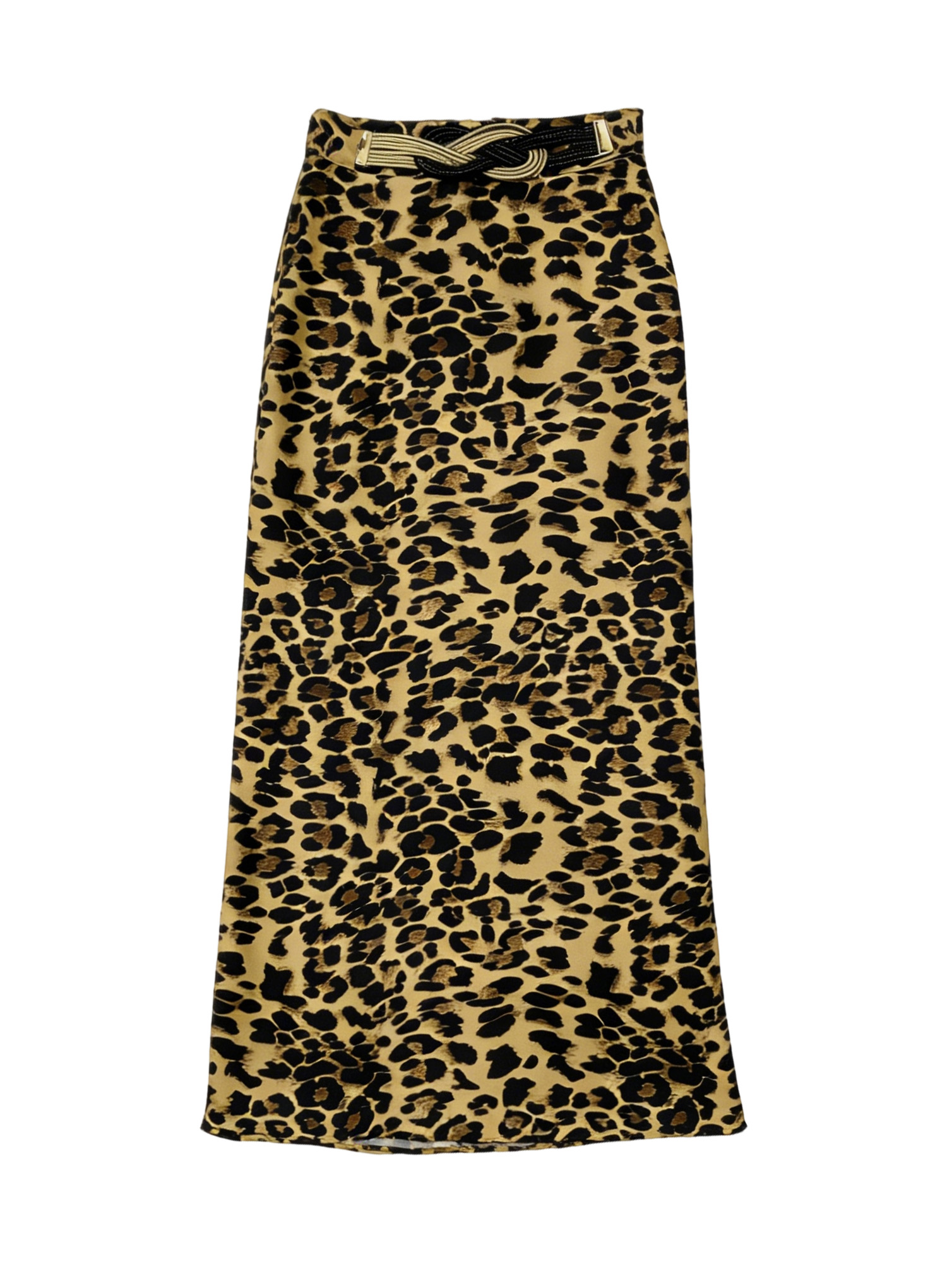 Chic Leopard Print Satin Skirt - Knot Detail High Waist Office Skirt  AN-190510