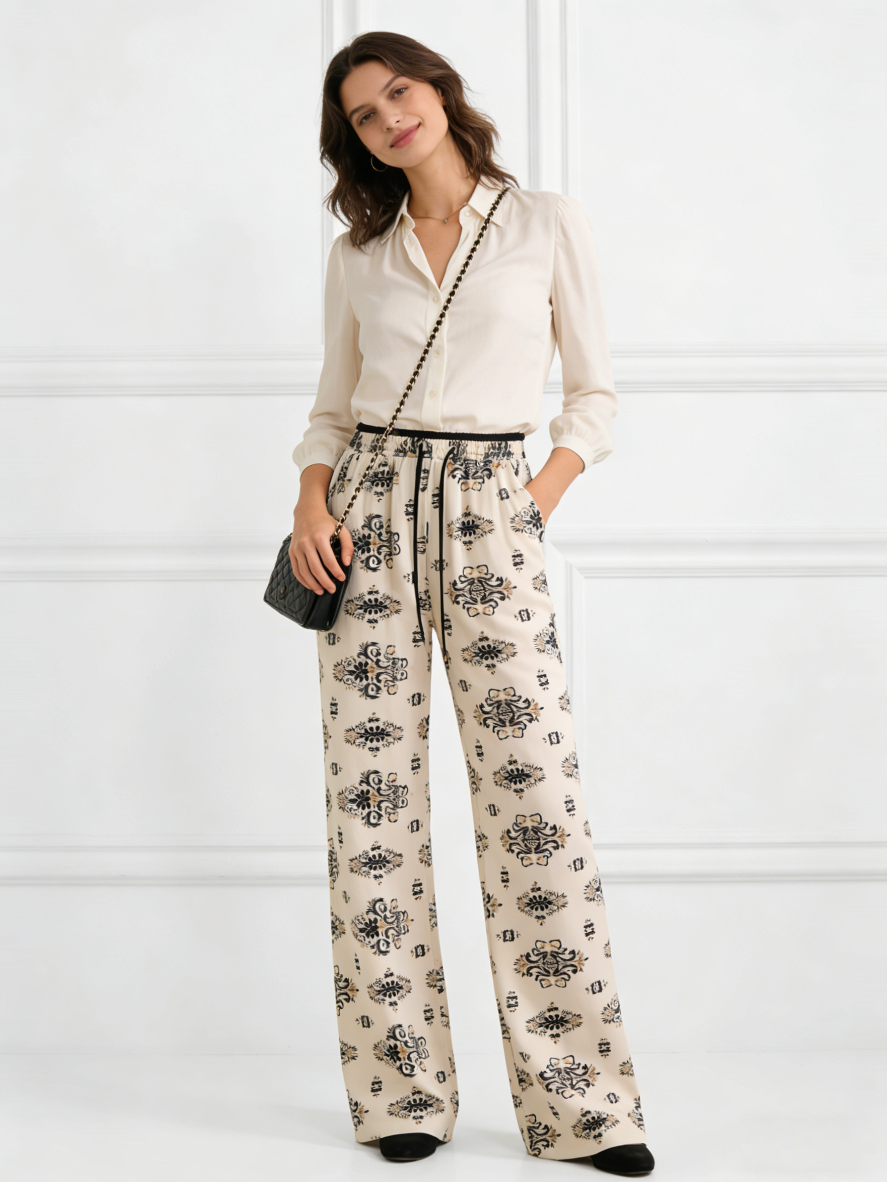 Glamorous Boho Party Pants - Vintage Print High Waist Wide Leg Trousers  AN-121001