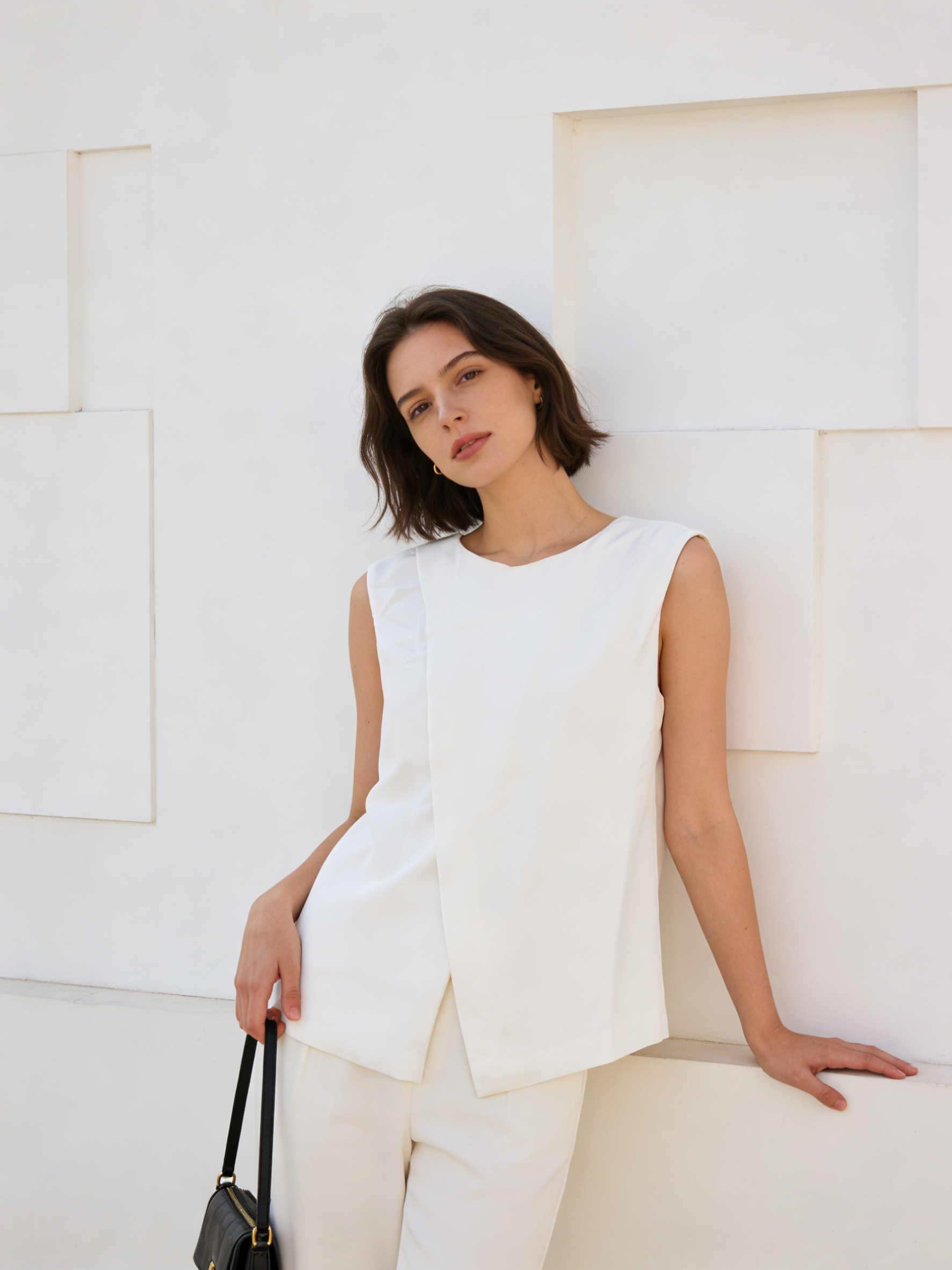 Elegant White Office Vest - High Neck Sleeveless Blazer Vest  S-2529 