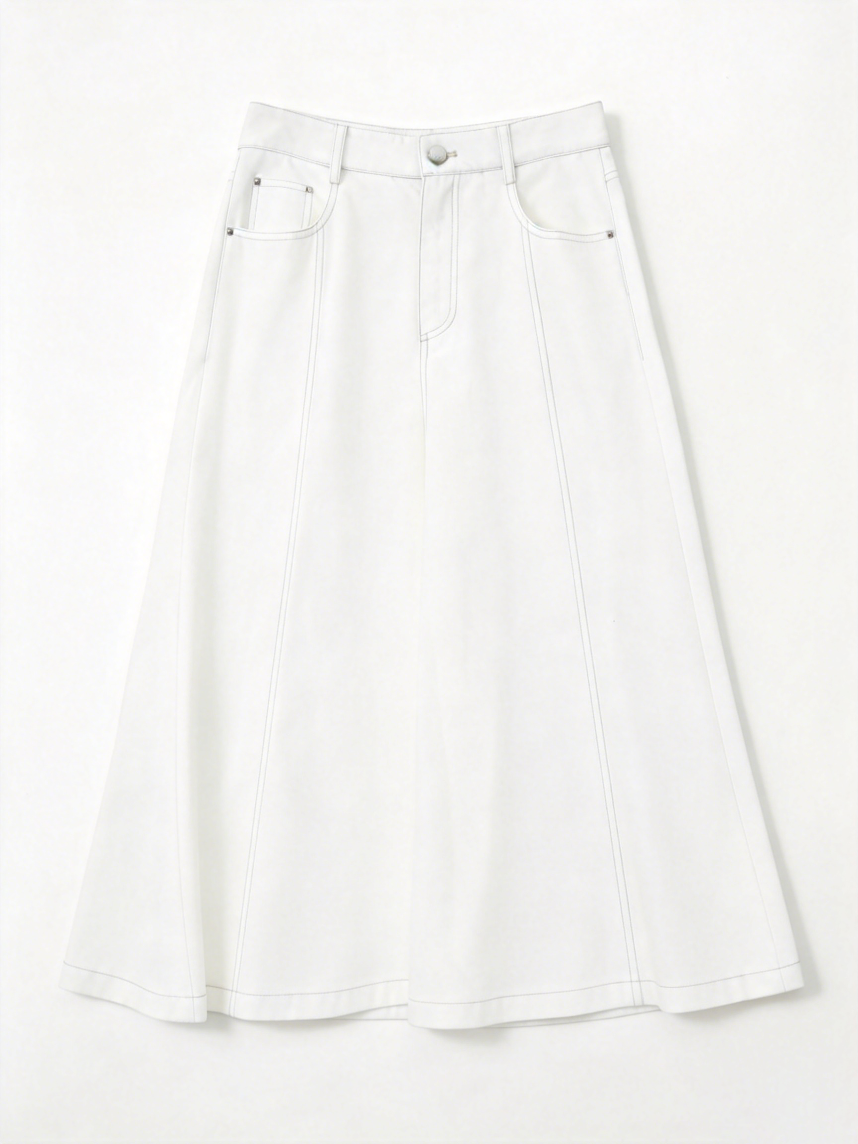 Minimalist White Denim Skirt - High Waist Flared Casual Skirt  A-41942A