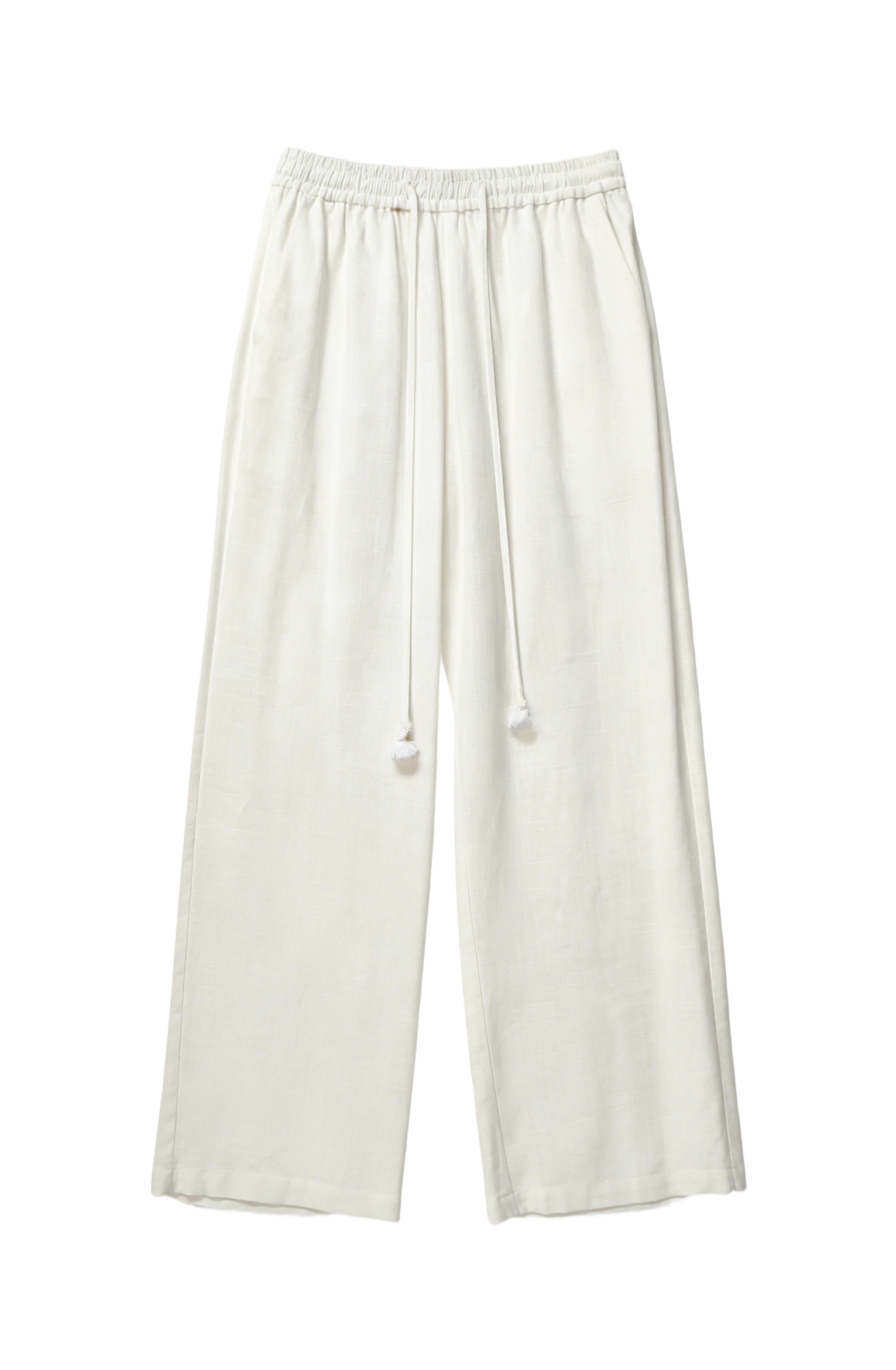 Elegant White Office Pants - Linen Blend Drawstring Waist Wide Leg Trousers  C-41969A
