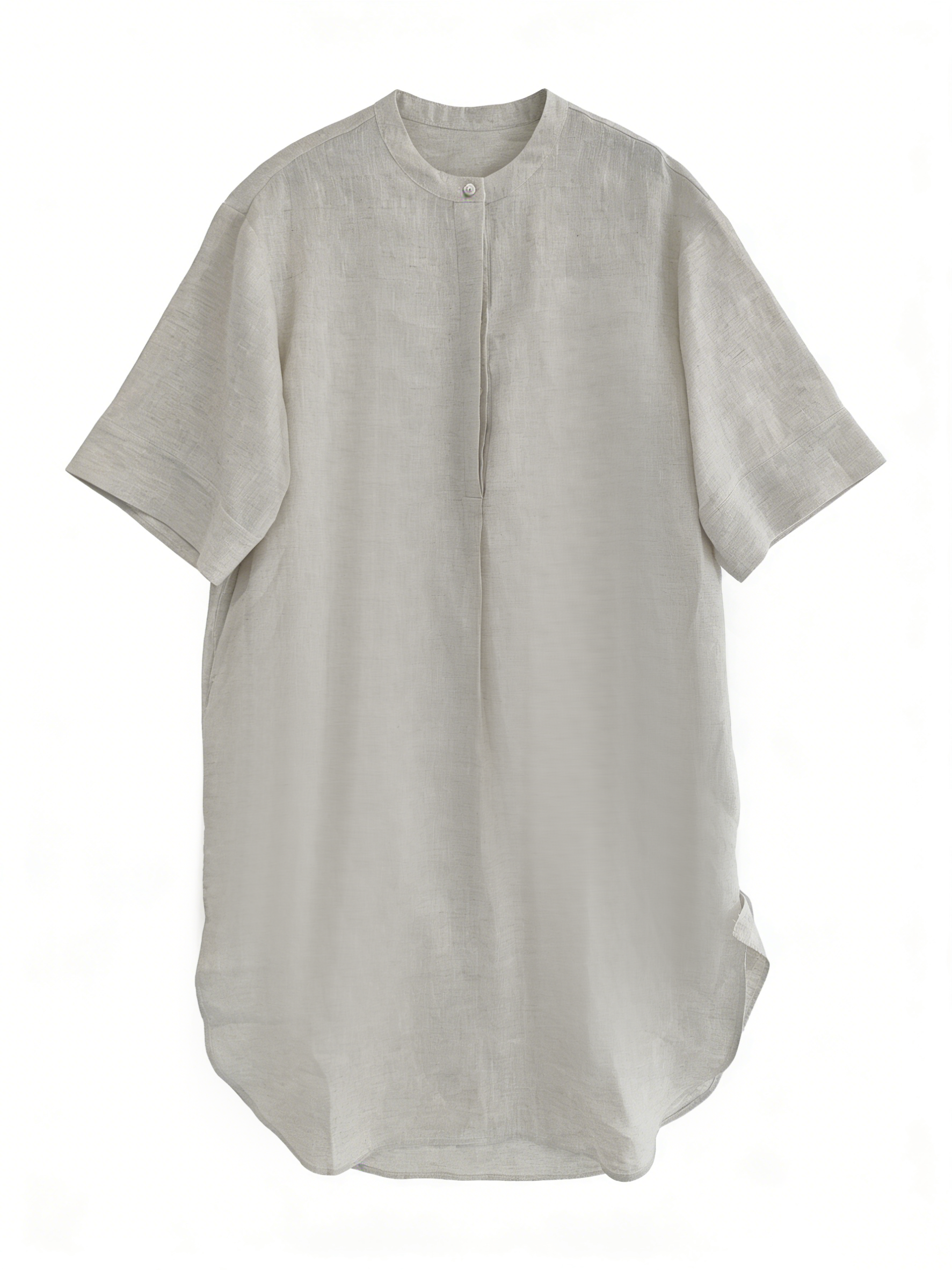 Boho Light Linen Tunic Dress - Short Sleeve Curved Hem Vacation Dress  A-39460