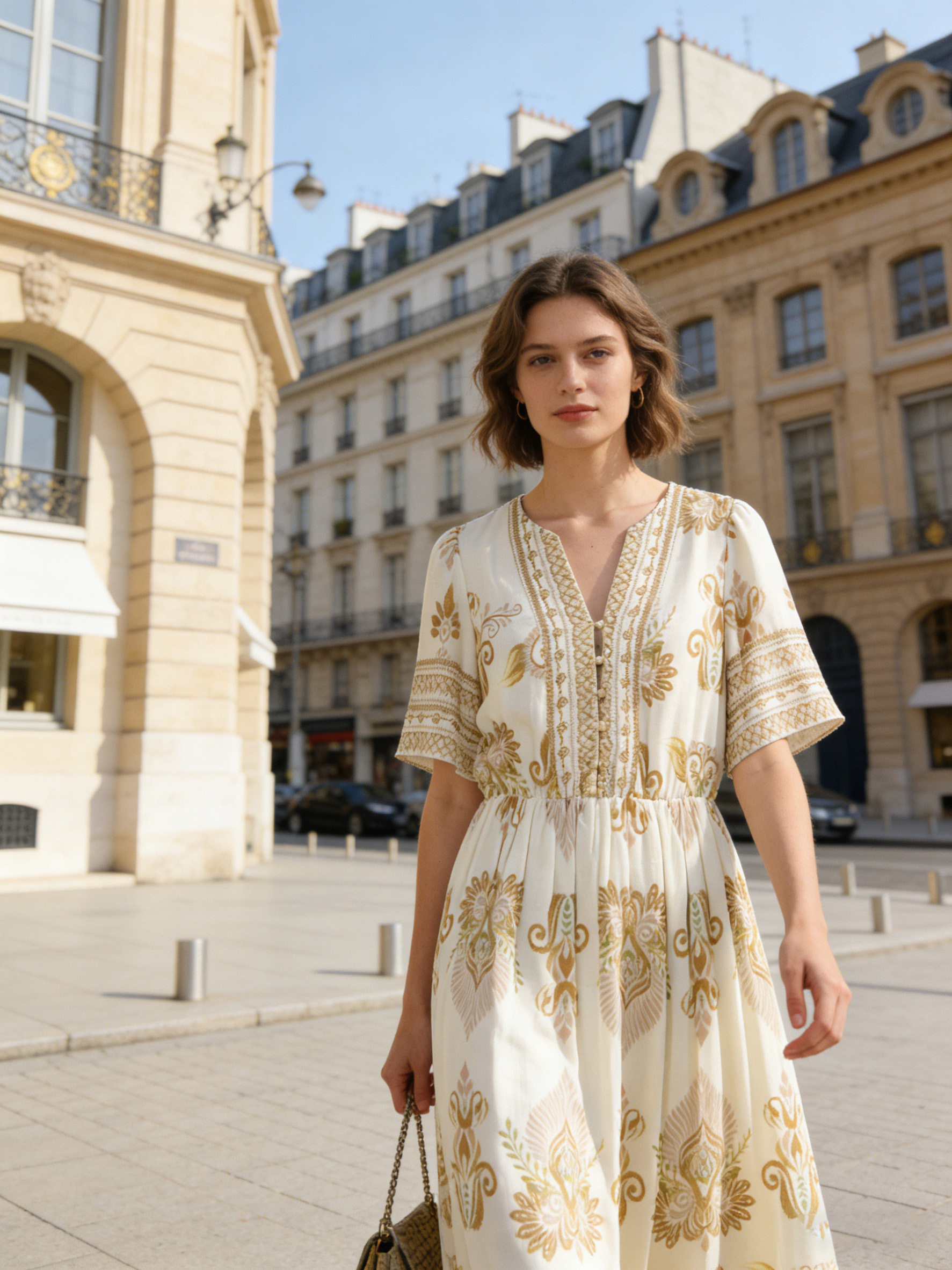 Boho Chic V-Neck Maxi Dress: Vintage Print Summer Resort Wear C-40115