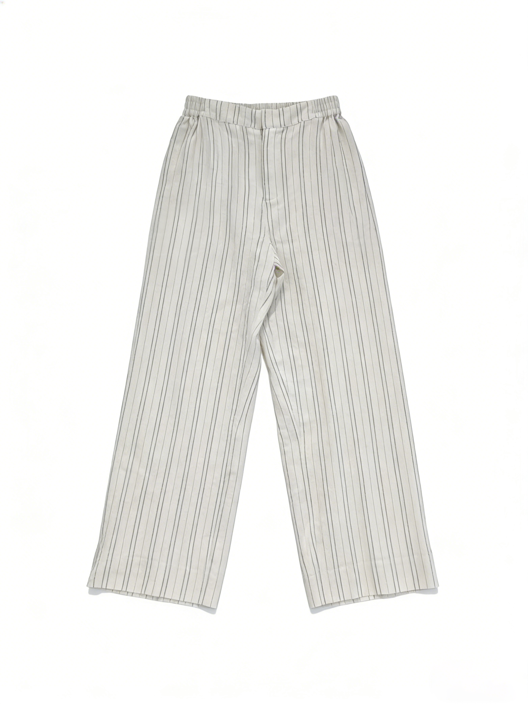 Minimalist Off-White Stripe Wide Leg Pants - High Waist Elastic Casual Trousers  A-40253