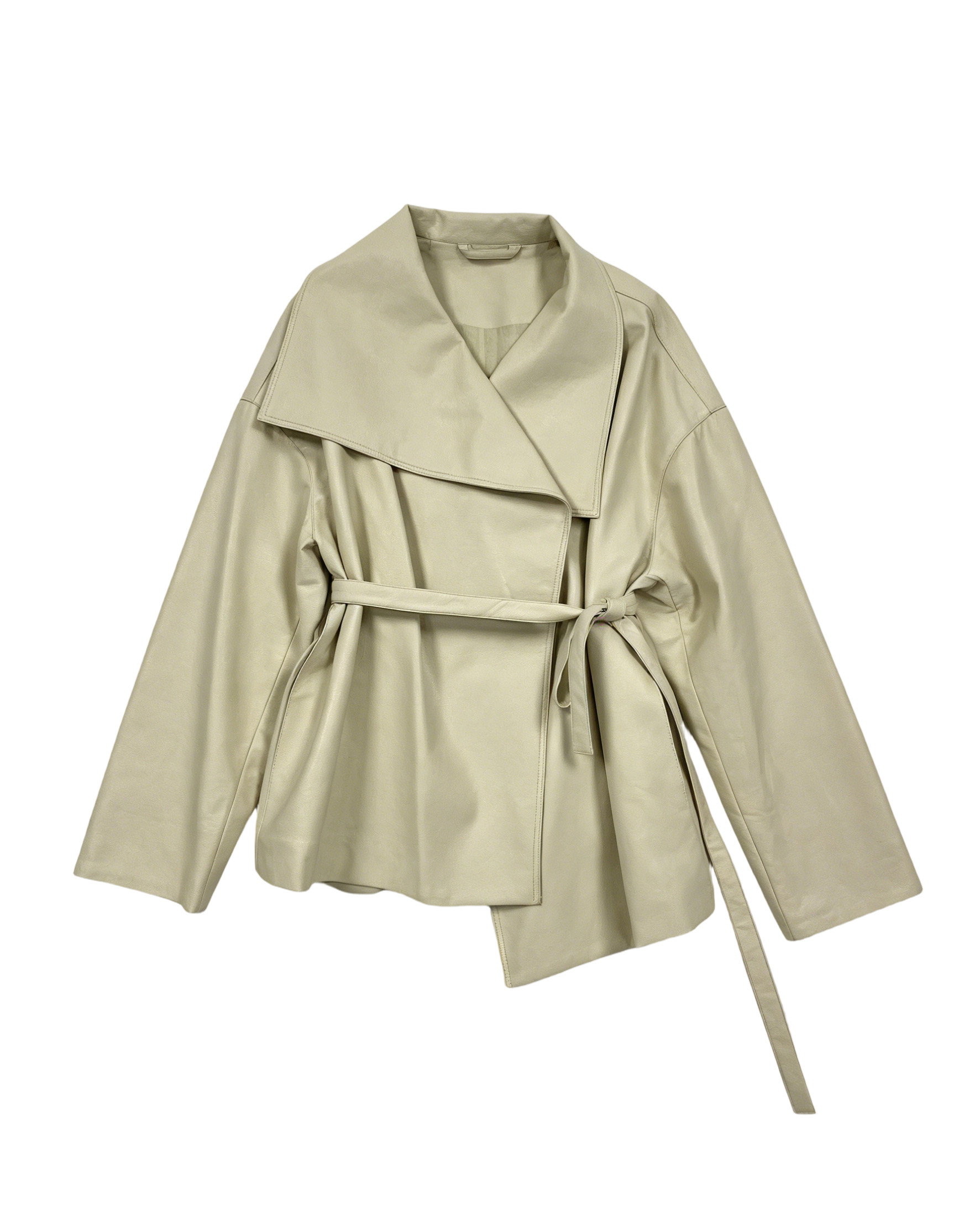 Vintage Beige Lapel Faux Leather Coat - Casual Oversized Jacket 27507