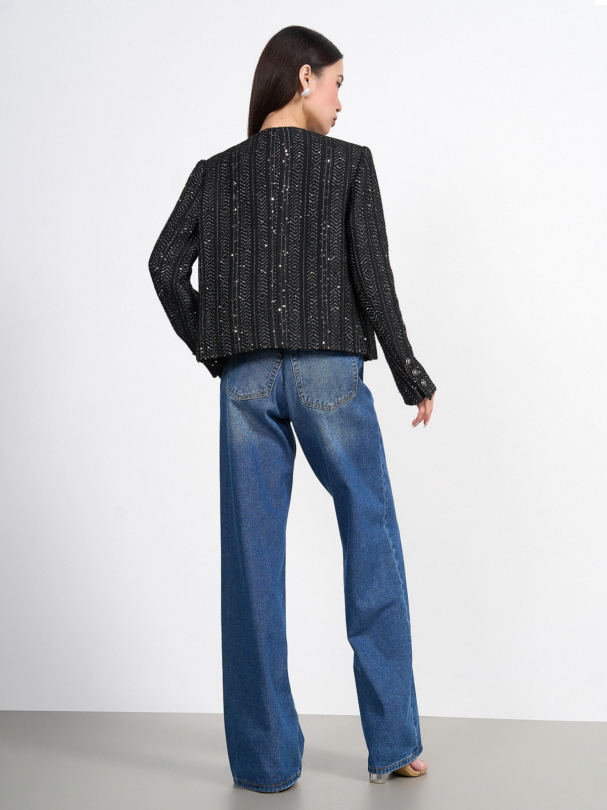 Sequin-Embellished Tweed Jacket