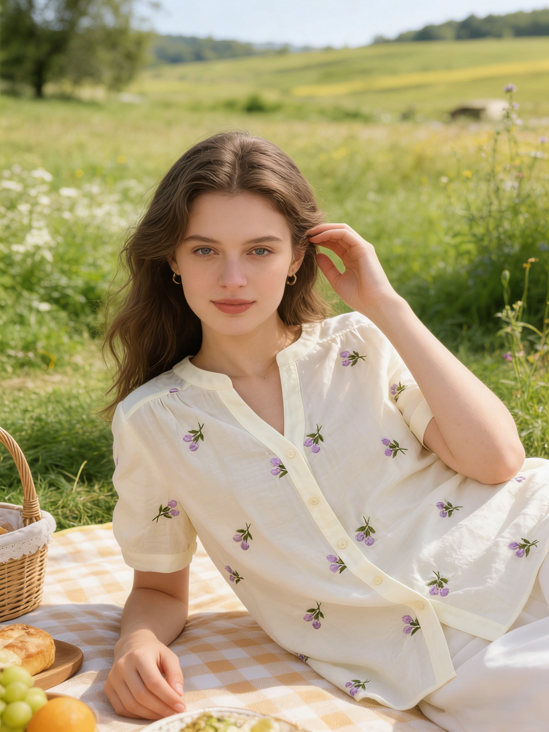 Women’s Floral Embroidered Short Sleeve Summer Blouse C-42306