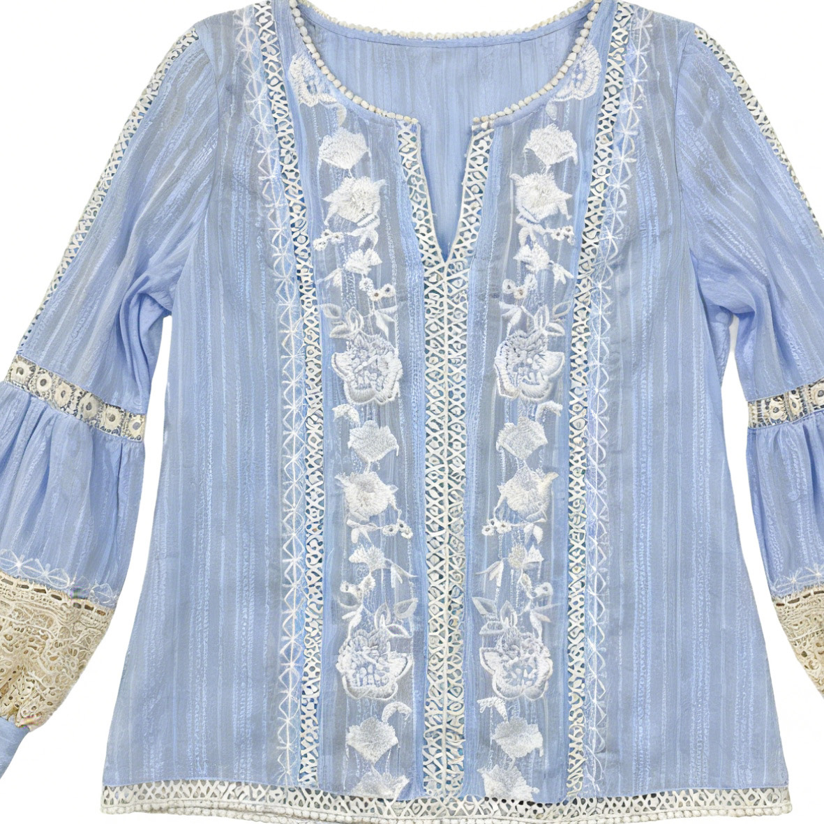 Women’s Boho Floral Embroidered Lace Patchwork Blouse W-26500