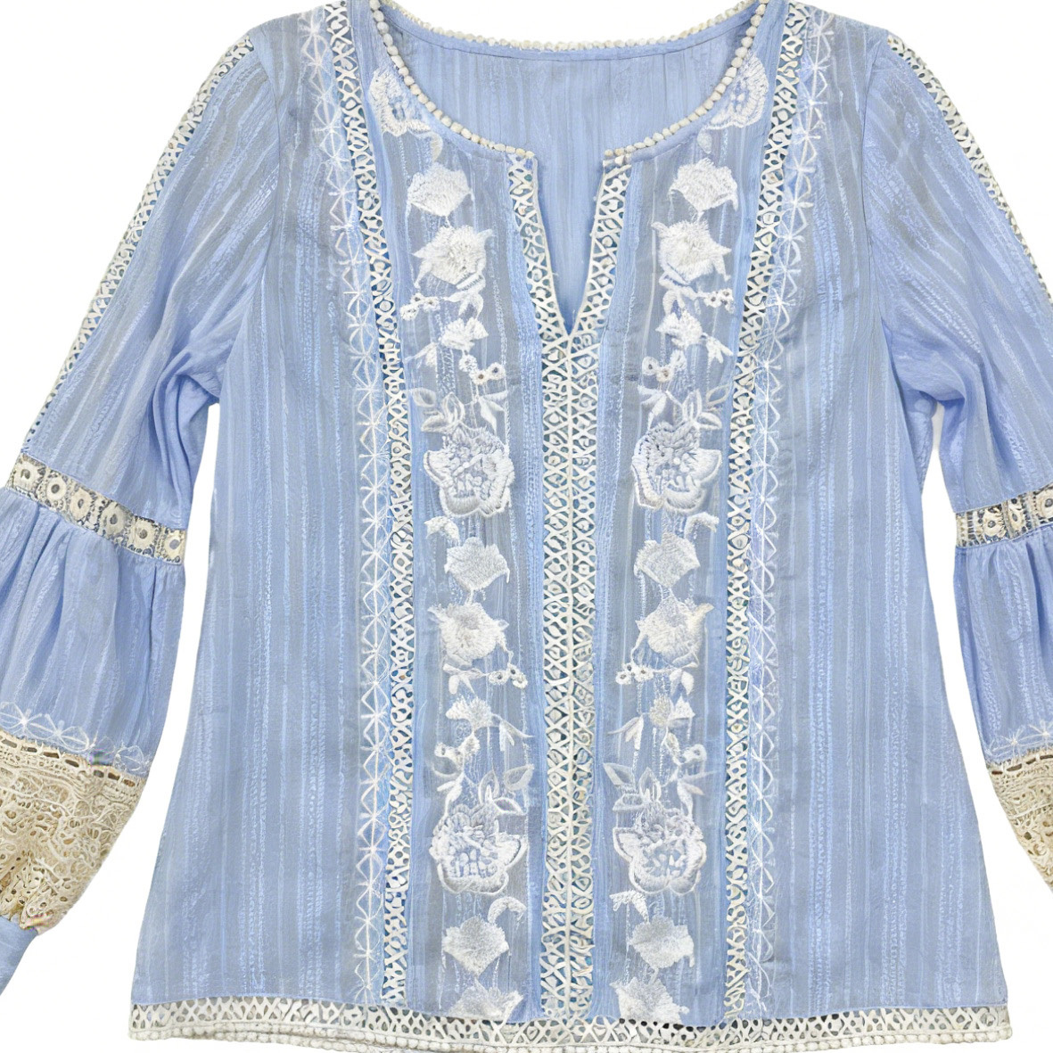 Women’s Boho Floral Embroidered Lace Patchwork Blouse W-26500