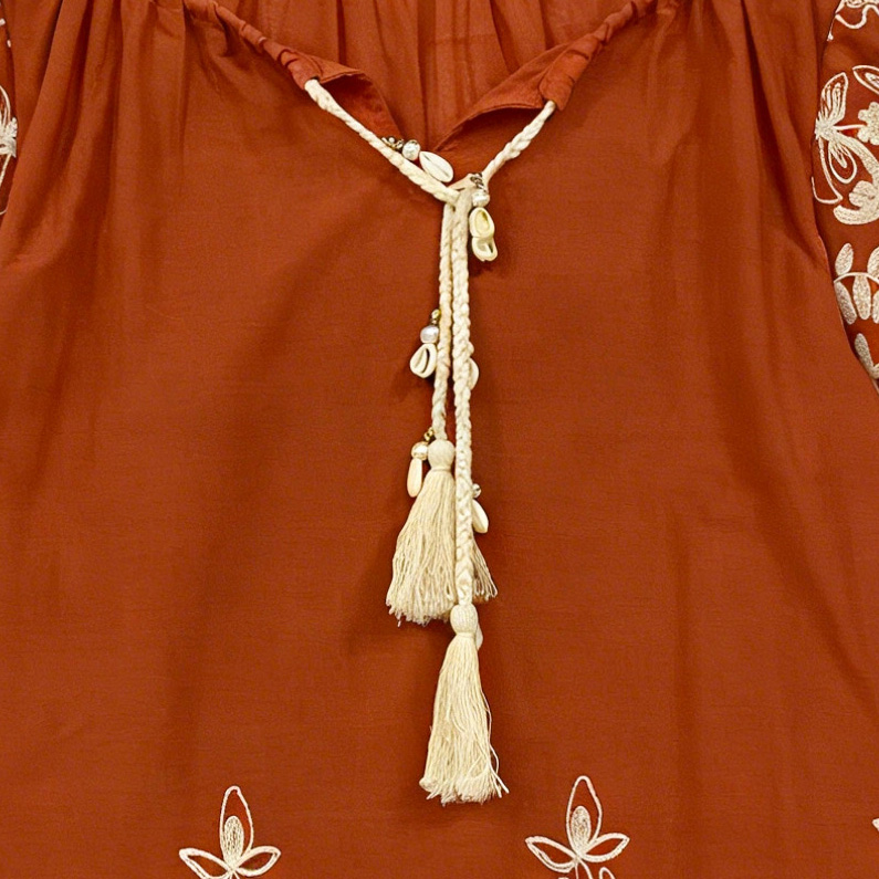 Women’s Boho Floral Embroidered Tassel Peasant Blouse X-26013