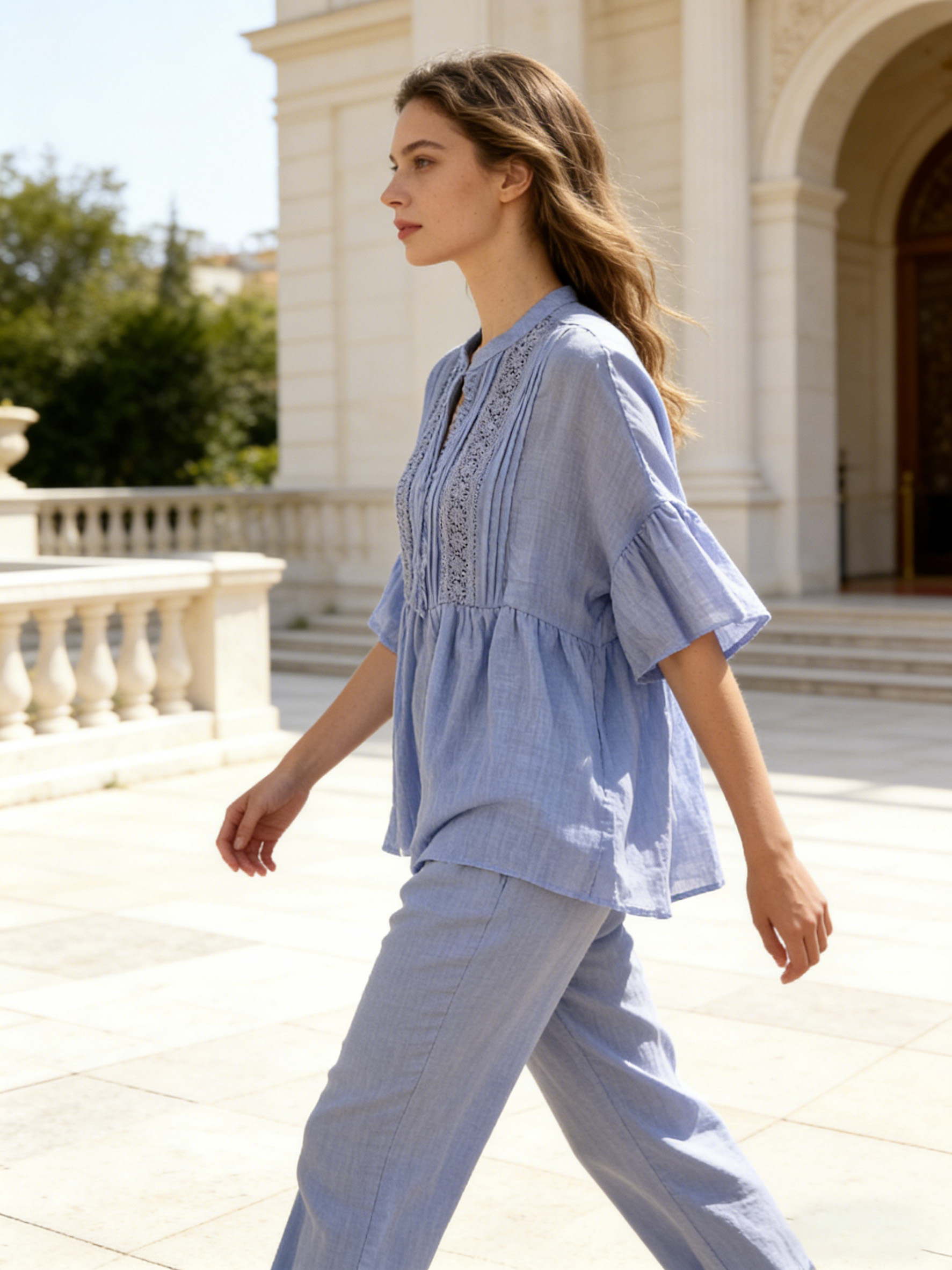 Women’s Boho Lace Trim Tassel Peasant Tunic Top ML3277