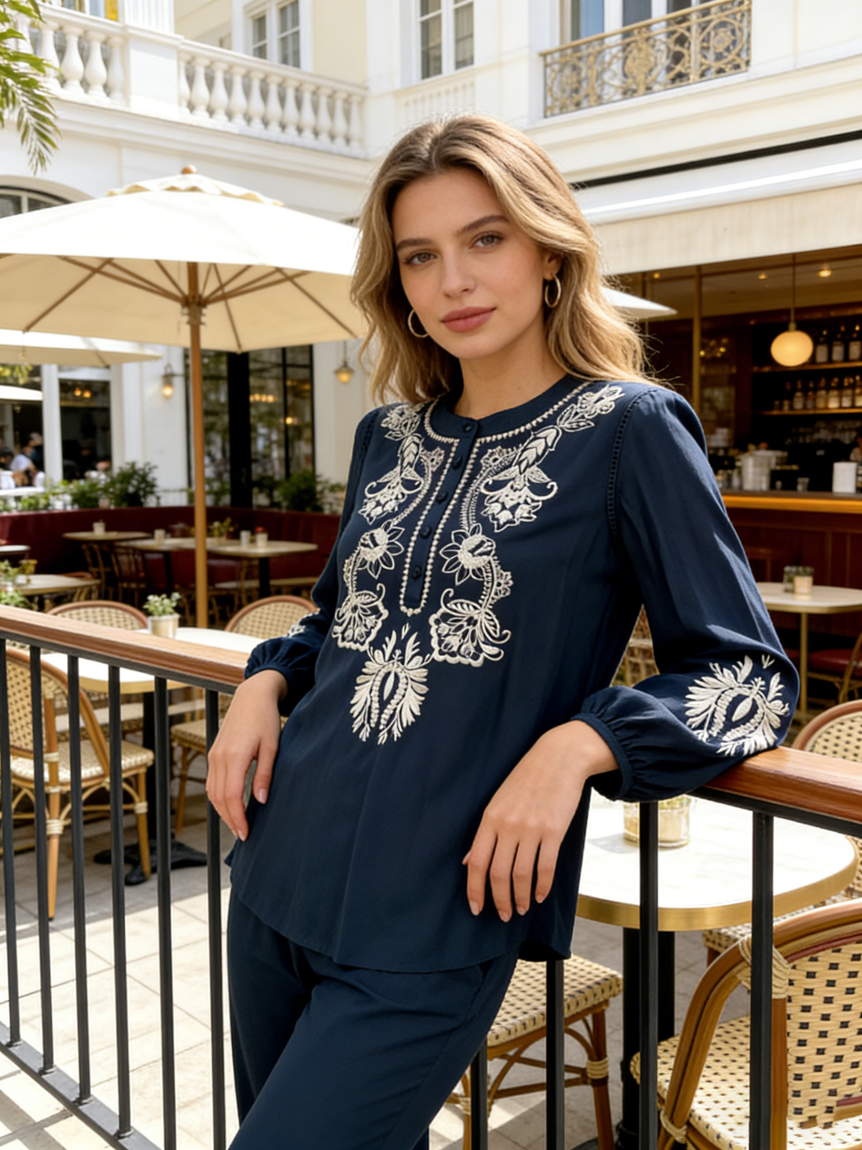 Women’s Boho Embroidered Long Sleeve Tunic Blouse W-18566