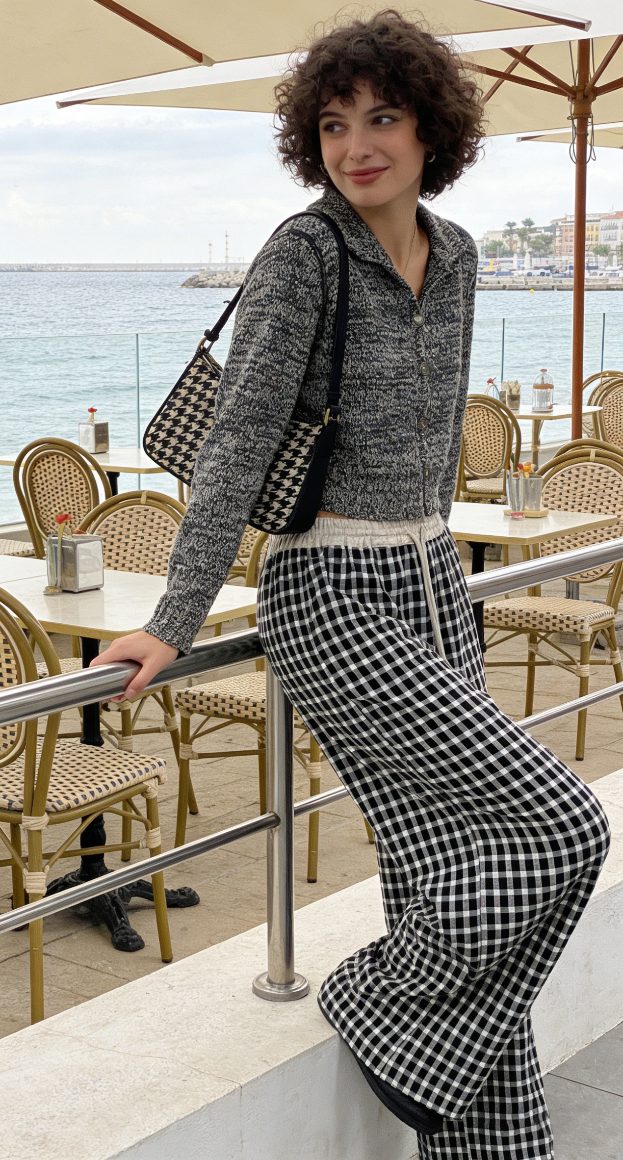 Women's Gingham Wide-Leg Pants with Drawstring Waist AN-620061