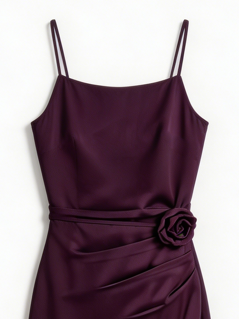 Wholesale Dark Purple Ruched Waist Maxi Dress Women 3D Flower Embellished Evening Gown L-38441