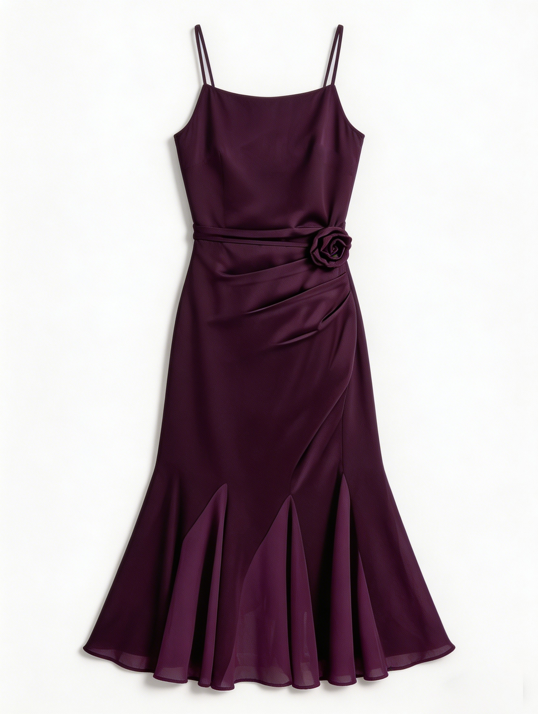 Wholesale Dark Purple Ruched Waist Maxi Dress Women 3D Flower Embellished Evening Gown L-38441