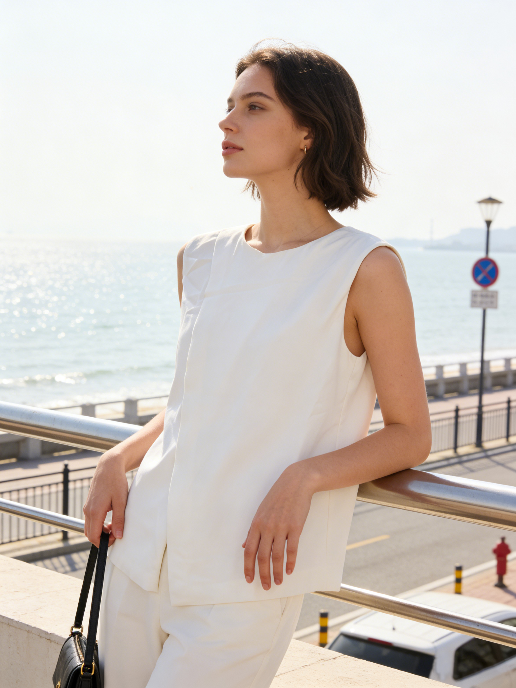 Elegant White Office Vest - High Neck Sleeveless Blazer Vest  S-2529 