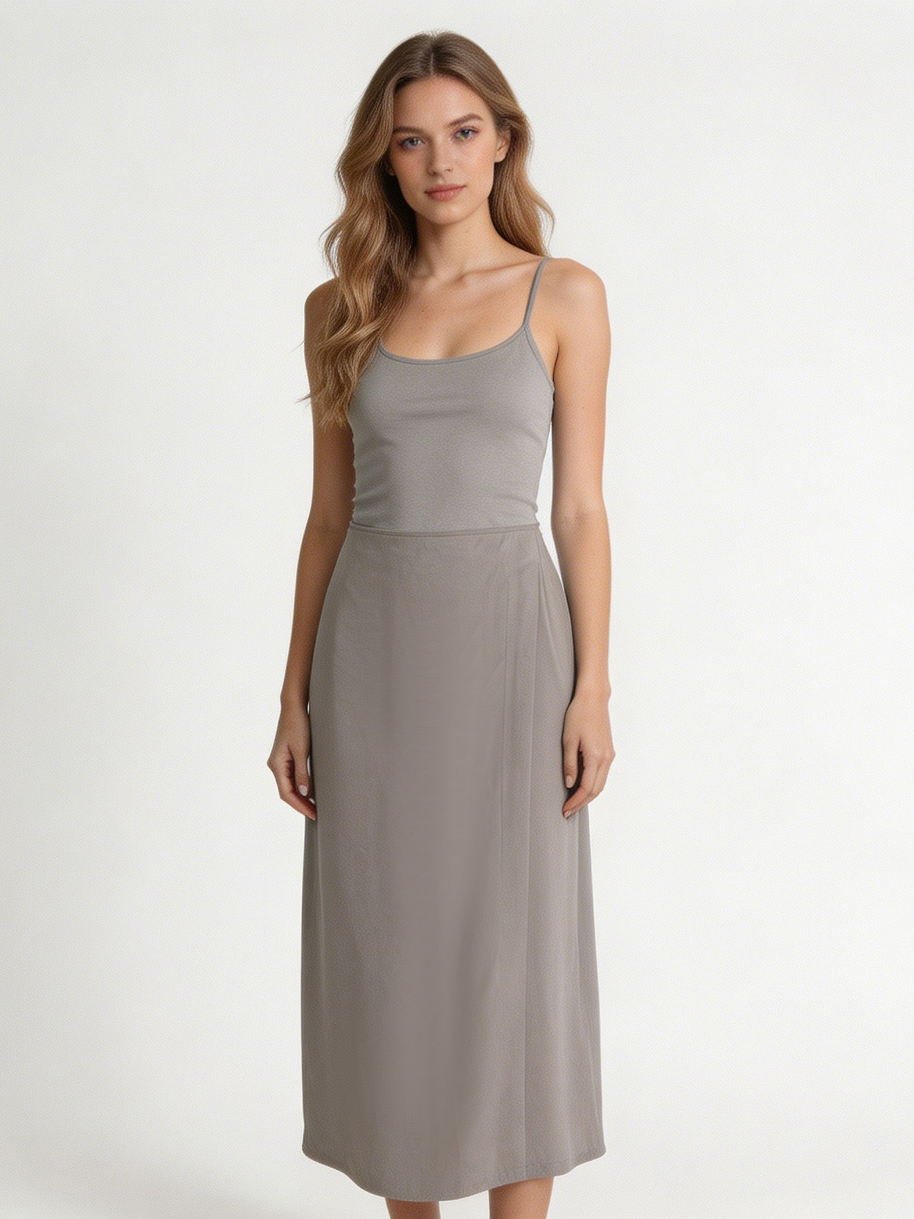 Light Grey High Waist Maxi Pencil Skirt - Office Wear 27565