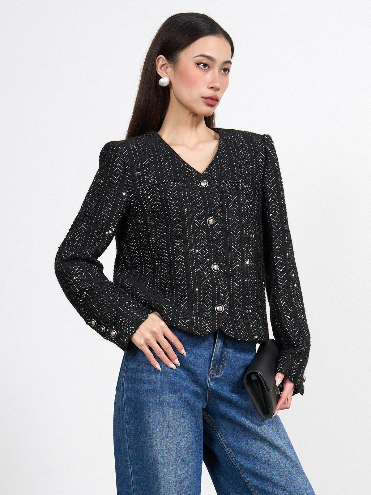 Sequin-Embellished Tweed Jacket