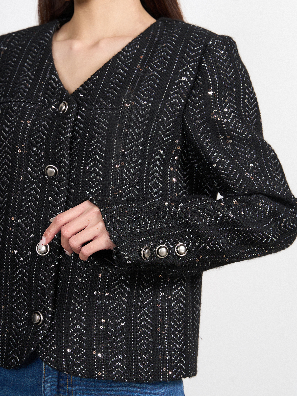 Sequin-Embellished Tweed Jacket