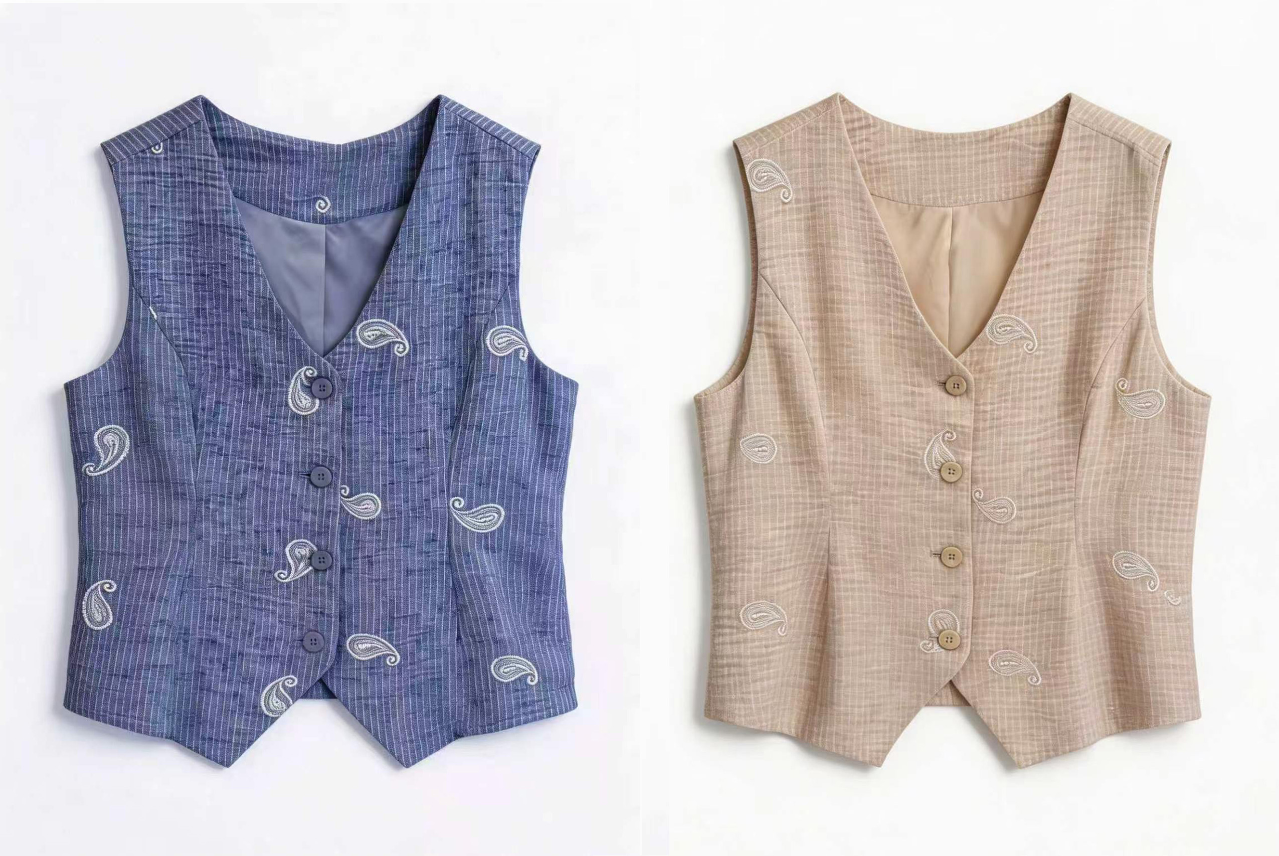Paisley Embroidered Linen Tailored Vest AN-710028