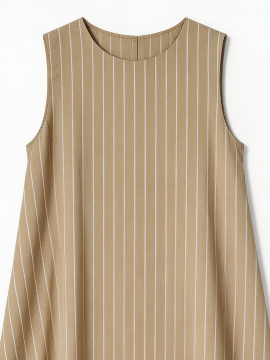 Minimalist Striped Linen Blend A-Line Dress with Back Slit C-42198