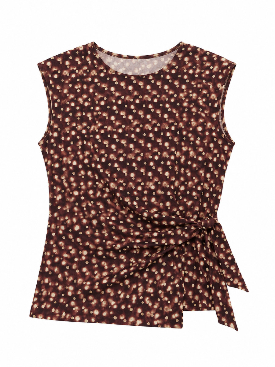 Vintage Polka‑Dot Print Sleeveless Top A-43665