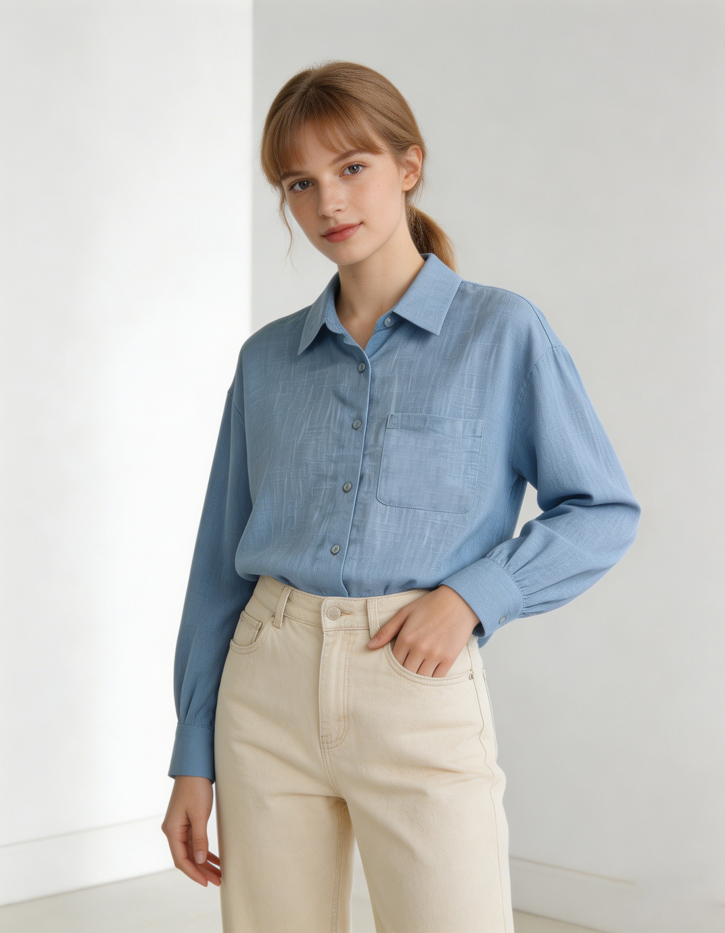 Relaxed Fit Sky Blue Linen Shirt C-42178